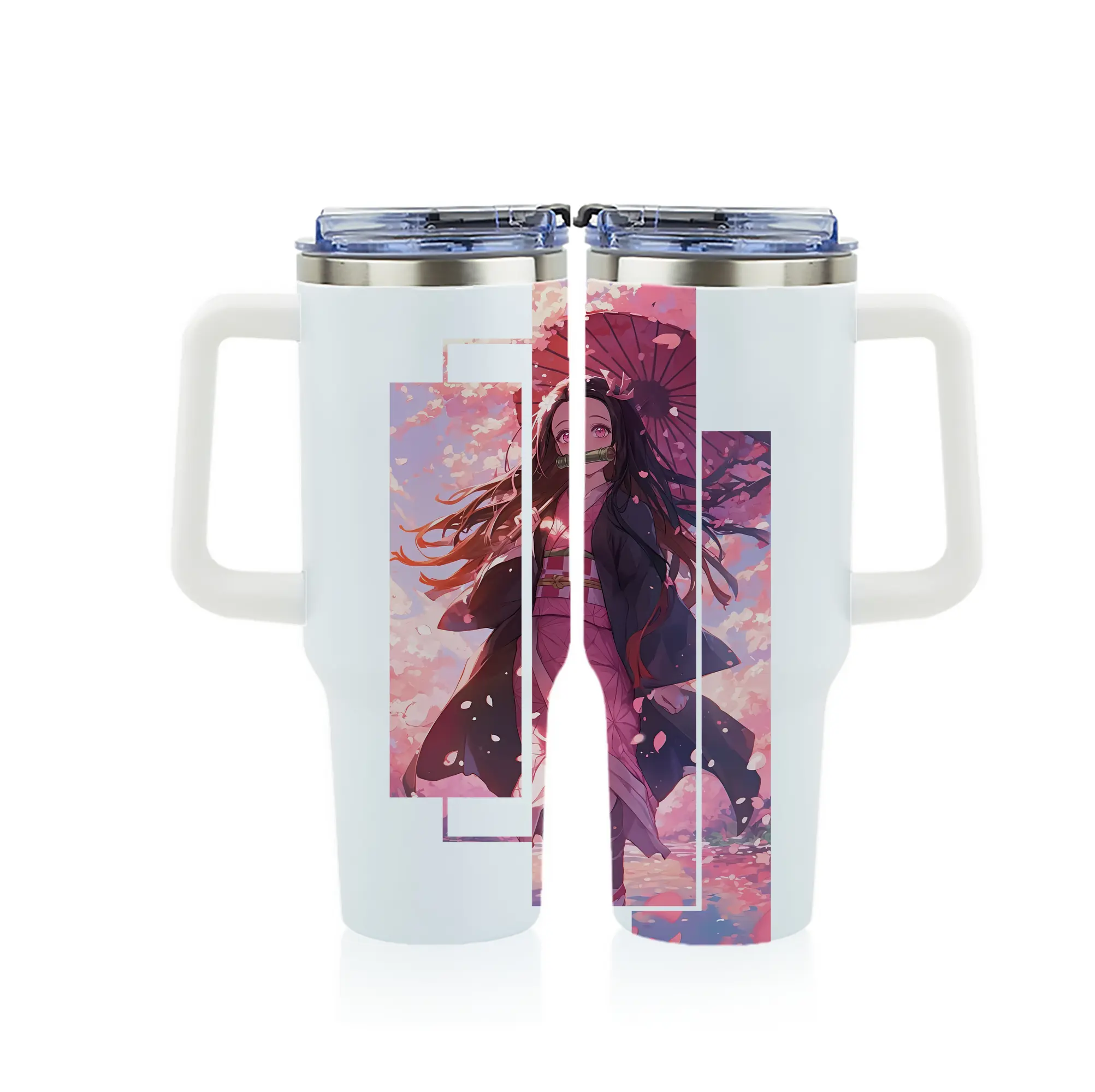 鬼滅の刃 グッズ,竈門 禰豆子 - 1200mL フルプリント車用タンブラー ・ 304ステンレス 内側 ・ 201ステンレス 外側 ・ 保温 保冷 ・ 通勤 ドライブ アウトドア用