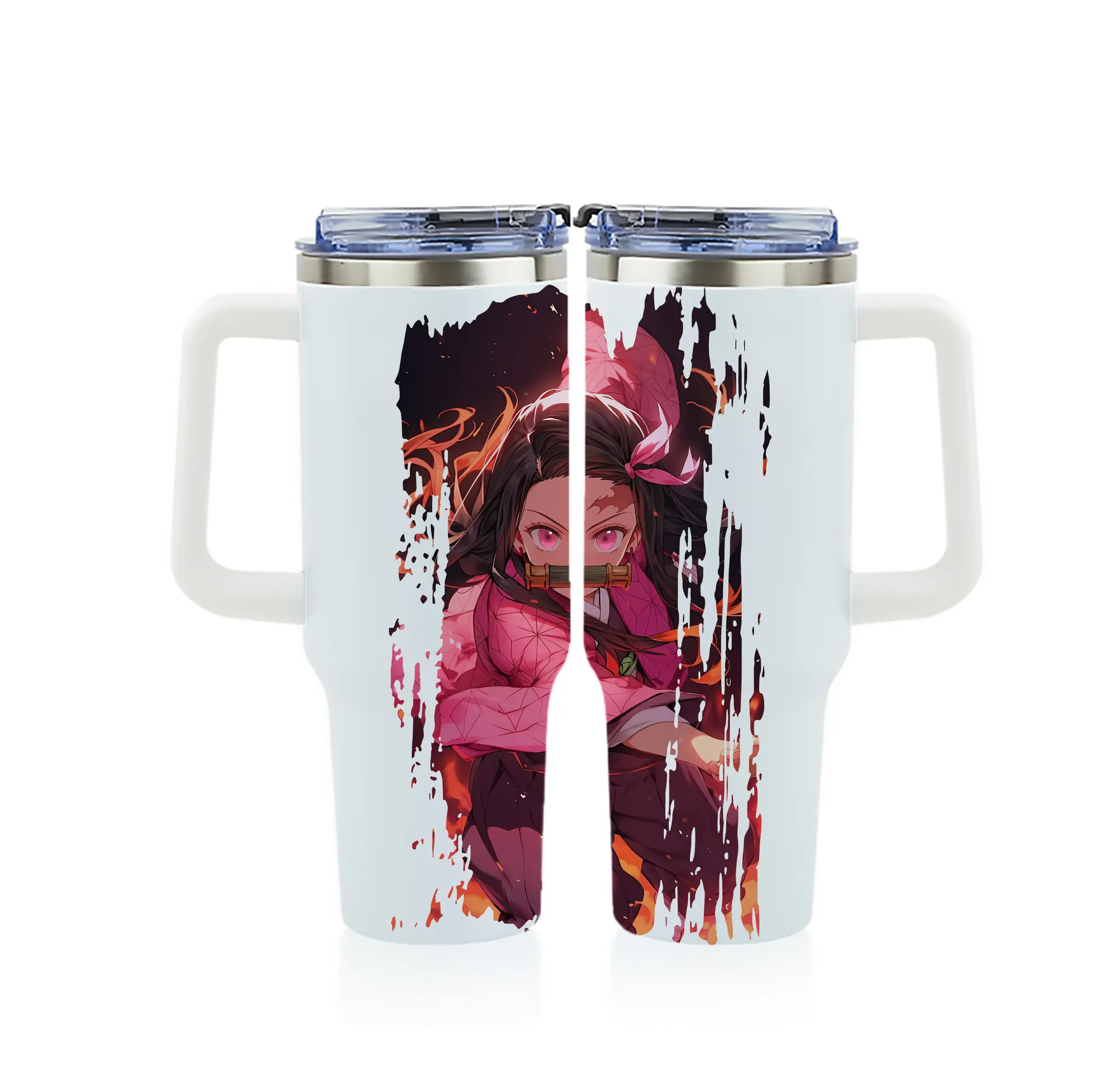 鬼滅の刃 グッズ,竈門 禰豆子 - 1200mL フルプリント車用タンブラー ・ 304ステンレス 内側 ・ 201ステンレス 外側 ・ 保温 保冷 ・ 通勤 ドライブ アウトドア用