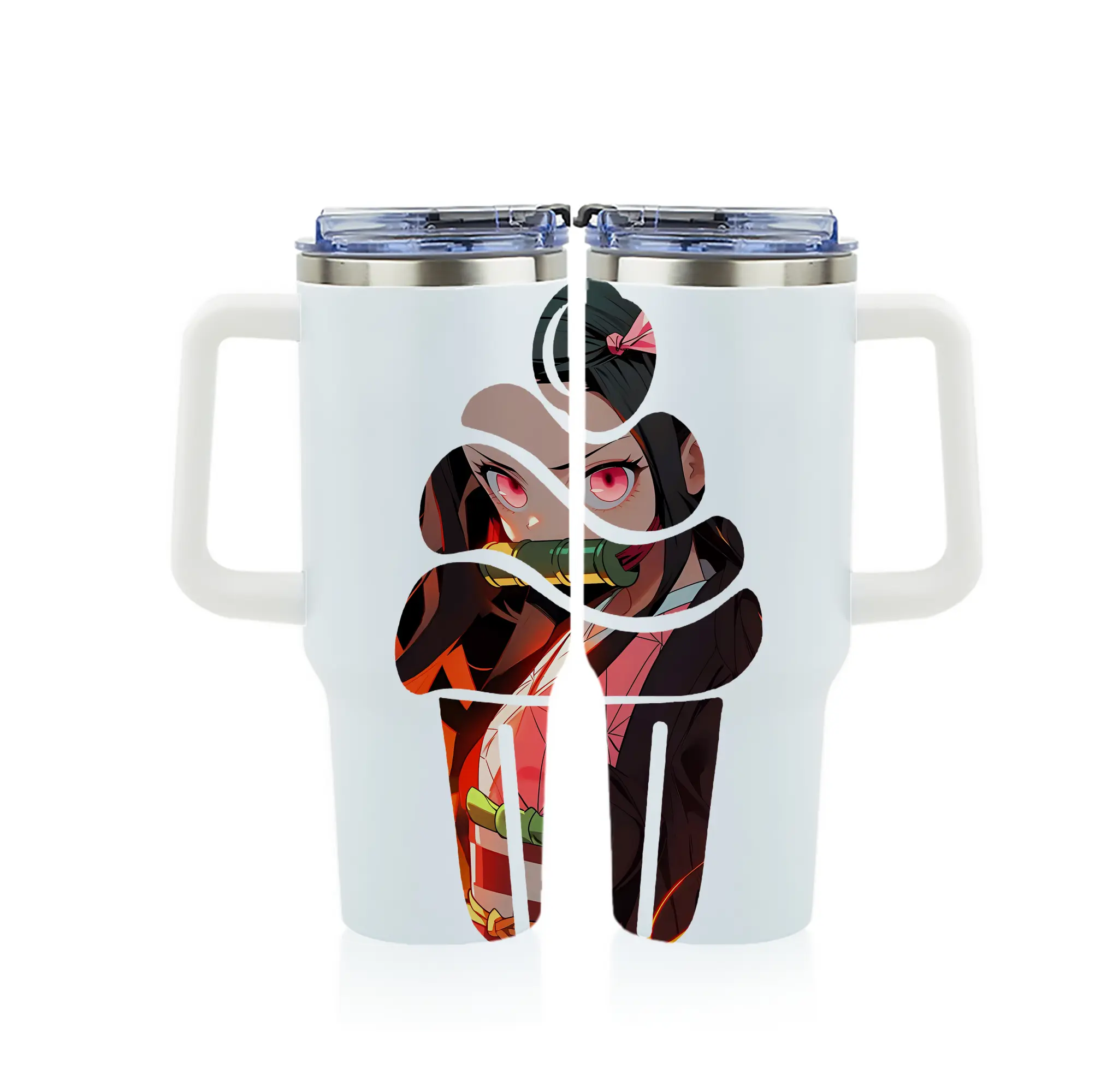 鬼滅の刃 グッズ,竈門 禰豆子 - 1200mL フルプリント車用タンブラー ・ 304ステンレス 内側 ・ 201ステンレス 外側 ・ 保温 保冷 ・ 通勤 ドライブ アウトドア用