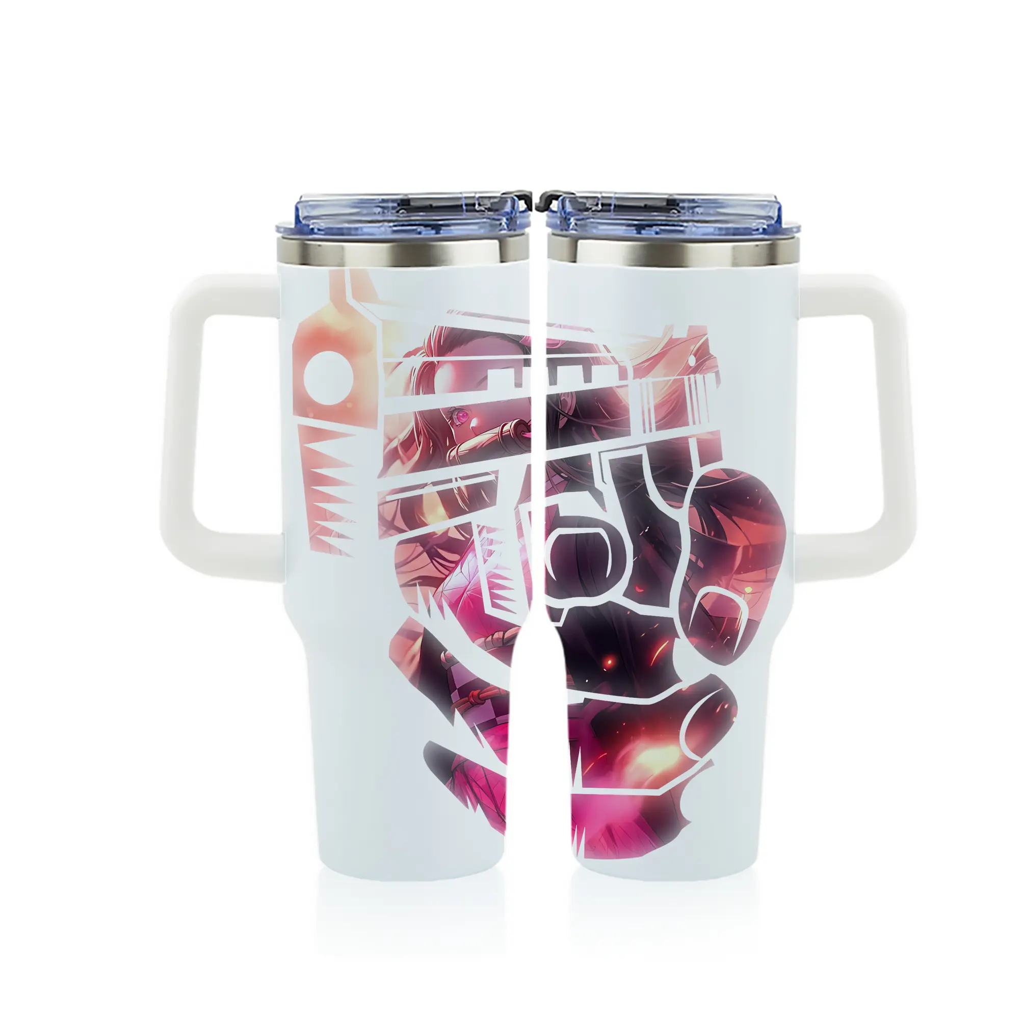 鬼滅の刃 グッズ,竈門 禰豆子 - 1200mL フルプリント車用タンブラー ・ 304ステンレス 内側 ・ 201ステンレス 外側 ・ 保温 保冷 ・ 通勤 ドライブ アウトドア用