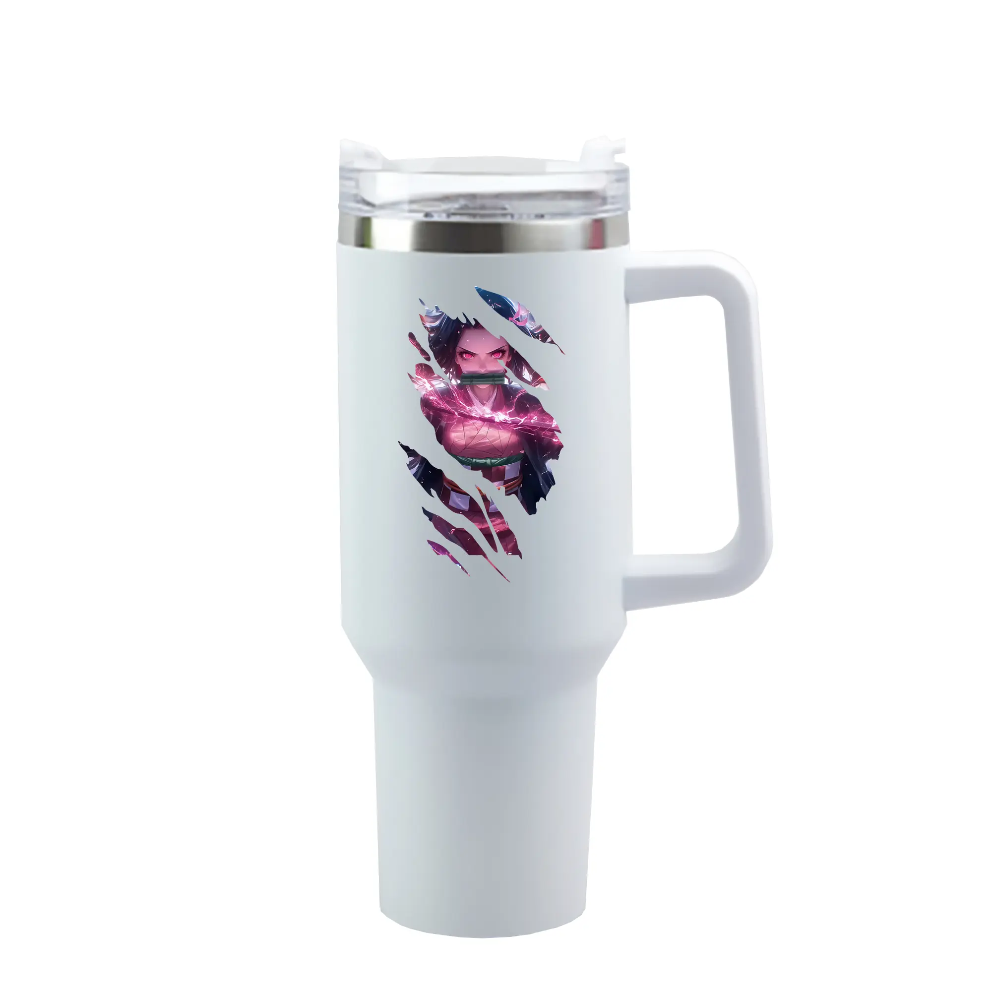 鬼滅の刃 グッズ,竈門 禰豆子 - 1200mL 車用タンブラー ・ クリスタルステッカー ・ 304ステンレス 内側 ・ 201ステンレス 外側 ・ 保温 保冷 ・ ハンドル＆ストロー付き ・ 通勤 ドライブ アウトドア用