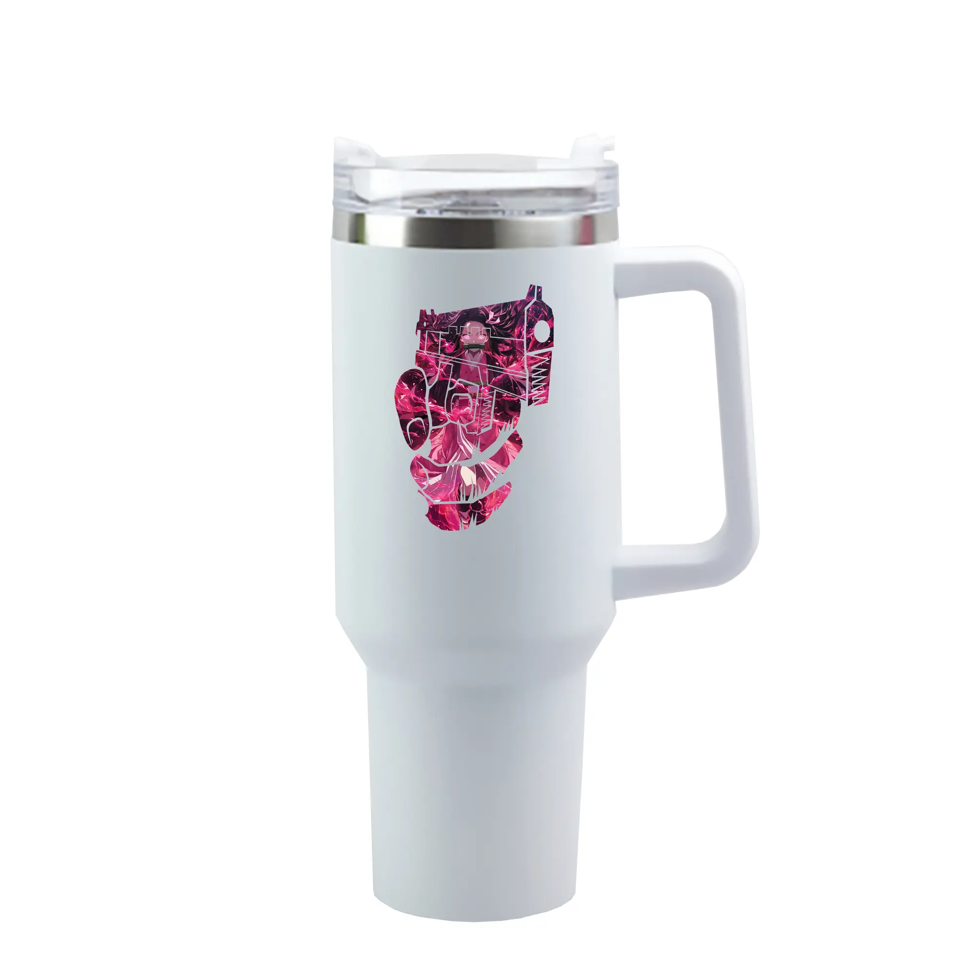 鬼滅の刃 グッズ,竈門 禰豆子 - 1200mL 車用タンブラー ・ クリスタルステッカー ・ 304ステンレス 内側 ・ 201ステンレス 外側 ・ 保温 保冷 ・ ハンドル＆ストロー付き ・ 通勤 ドライブ アウトドア用