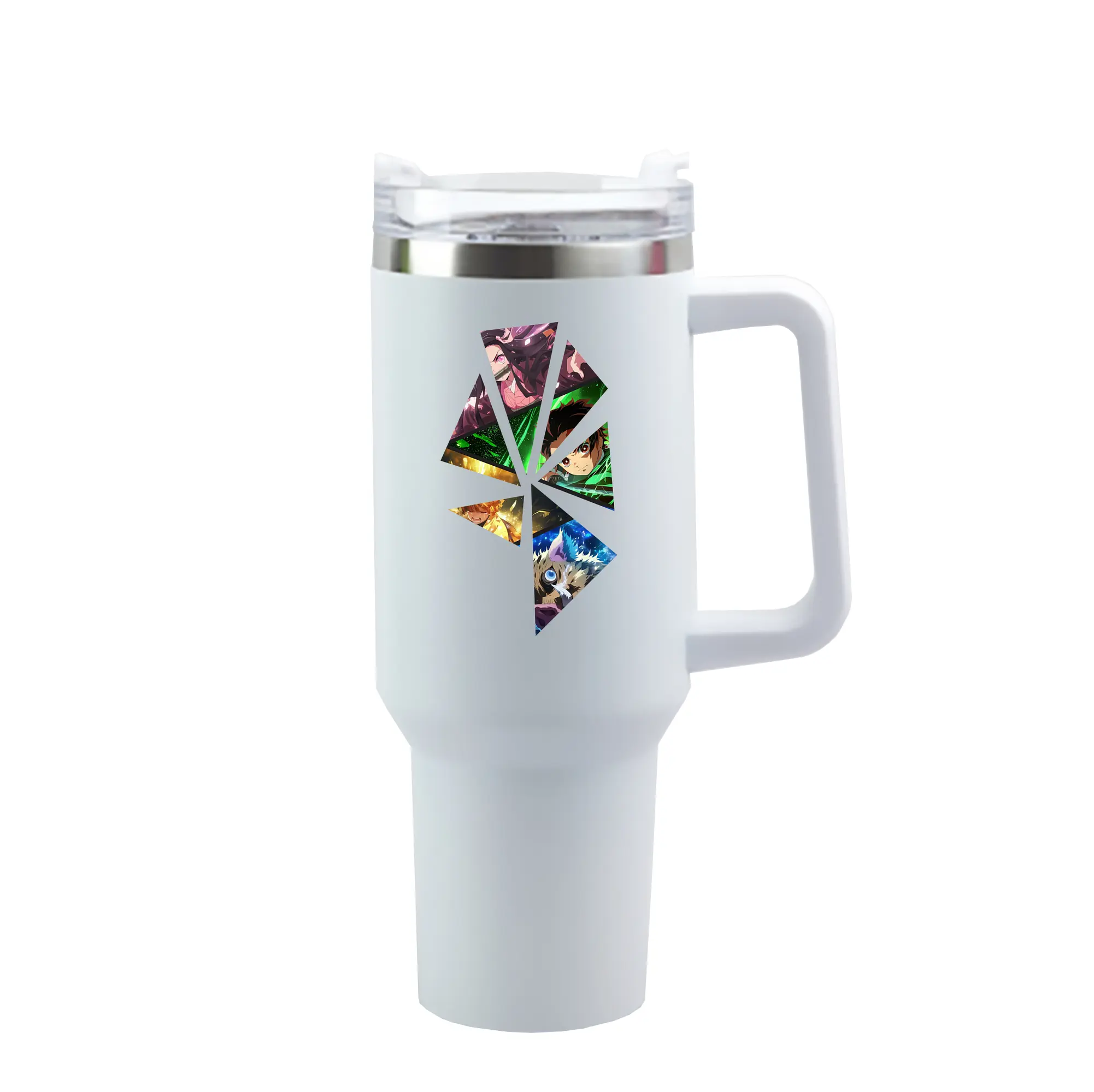 鬼滅の刃 グッズ,竈門 禰豆子 - 1200mL 車用タンブラー ・ クリスタルステッカー ・ 304ステンレス 内側 ・ 201ステンレス 外側 ・ 保温 保冷 ・ ハンドル＆ストロー付き ・ 通勤 ドライブ アウトドア用