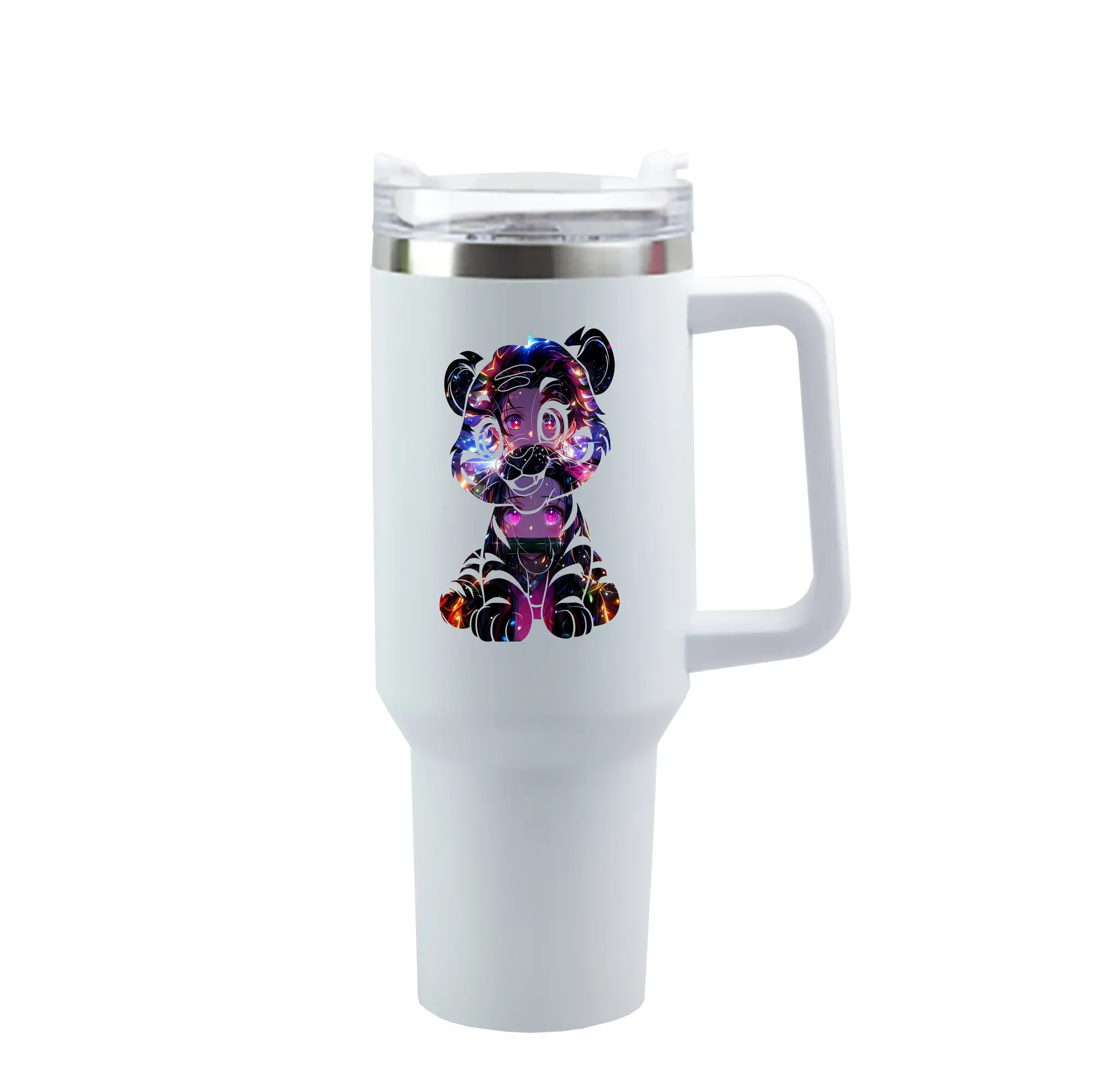 鬼滅の刃 グッズ,竈門 禰豆子 - 1200mL 車用タンブラー ・ クリスタルステッカー ・ 304ステンレス 内側 ・ 201ステンレス 外側 ・ 保温 保冷 ・ ハンドル＆ストロー付き ・ 通勤 ドライブ アウトドア用