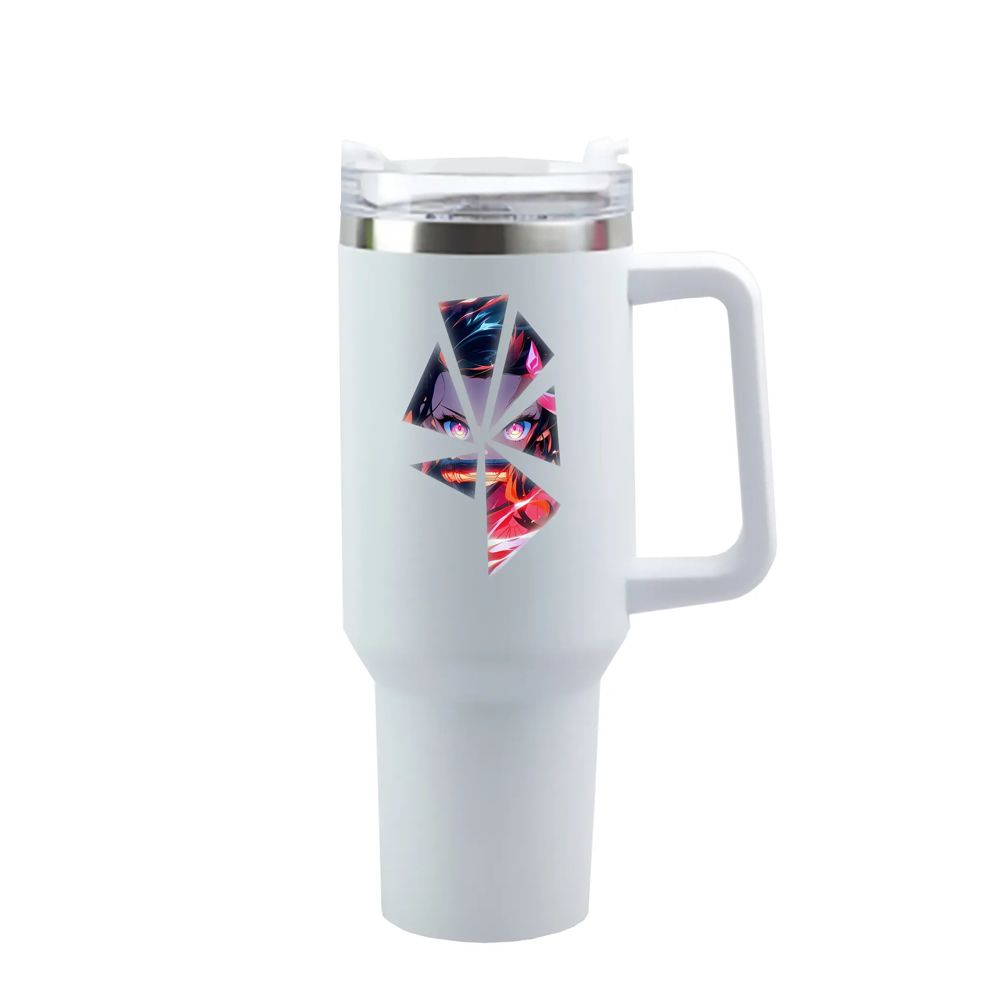 鬼滅の刃 グッズ,竈門 禰豆子 - 1200mL 車用タンブラー ・ クリスタルステッカー ・ 304ステンレス 内側 ・ 201ステンレス 外側 ・ 保温 保冷 ・ ハンドル＆ストロー付き ・ 通勤 ドライブ アウトドア用