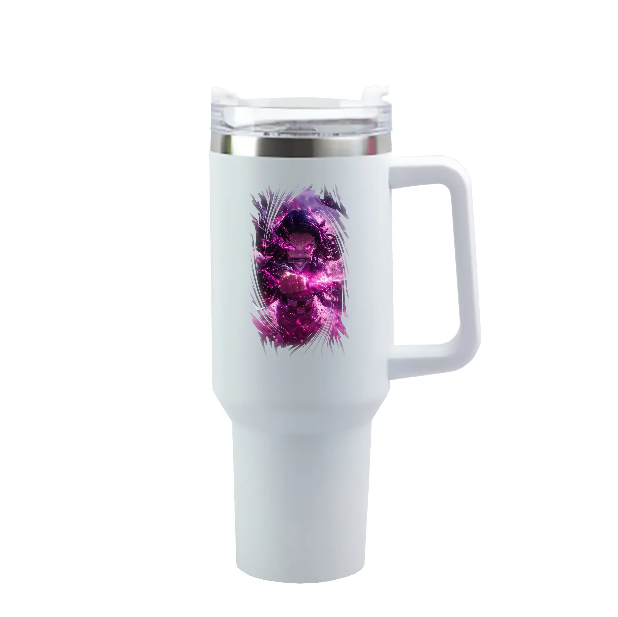 鬼滅の刃 グッズ,竈門 禰豆子 - 1200mL 車用タンブラー ・ クリスタルステッカー ・ 304ステンレス 内側 ・ 201ステンレス 外側 ・ 保温 保冷 ・ ハンドル＆ストロー付き ・ 通勤 ドライブ アウトドア用