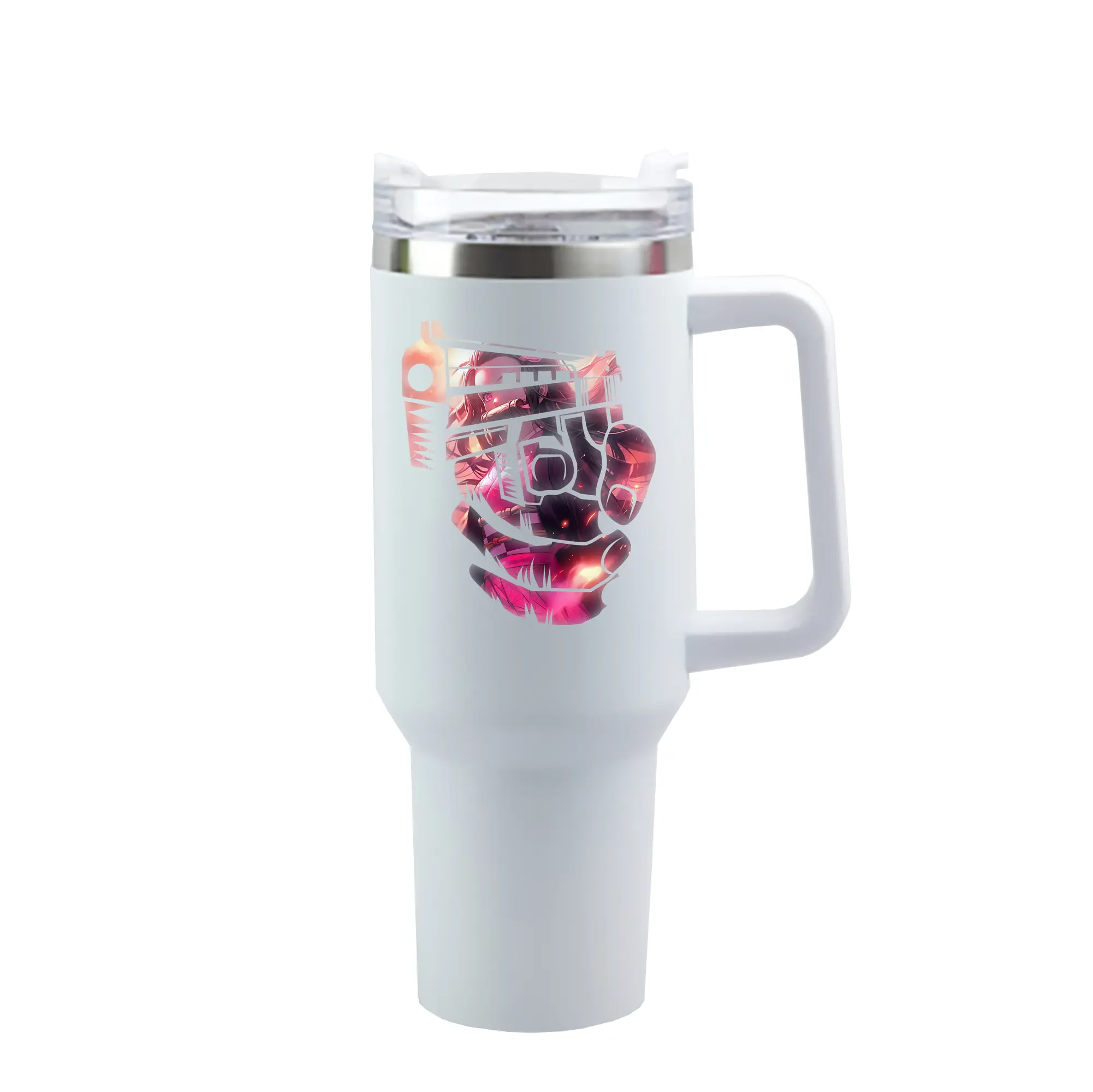 鬼滅の刃 グッズ,竈門 禰豆子 - 1200mL 車用タンブラー ・ クリスタルステッカー ・ 304ステンレス 内側 ・ 201ステンレス 外側 ・ 保温 保冷 ・ ハンドル＆ストロー付き ・ 通勤 ドライブ アウトドア用