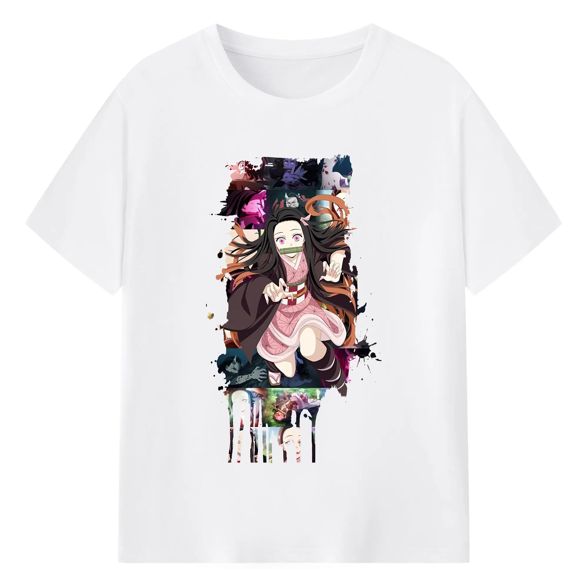 鬼滅の刃 グッズ,竈門 禰豆子 - 綿100％ 半袖Tシャツ ・ フロントプリント ・ 快適 通気性 ・ 日常使い 散歩 スポーツ用