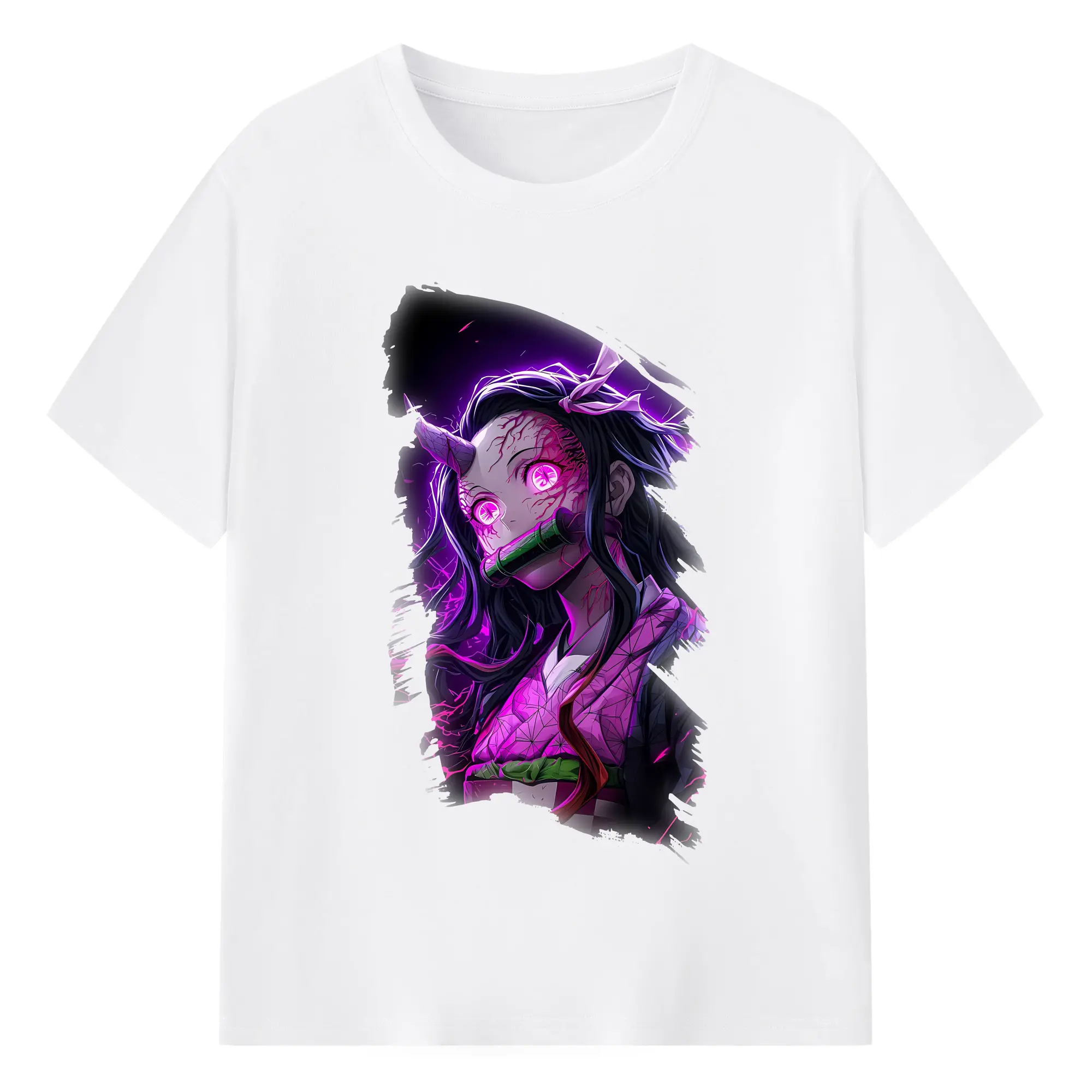 鬼滅の刃 グッズ,竈門 禰豆子 - 綿100％ 半袖Tシャツ ・ フロントプリント ・ 快適 通気性 ・ 日常使い 散歩 スポーツ用