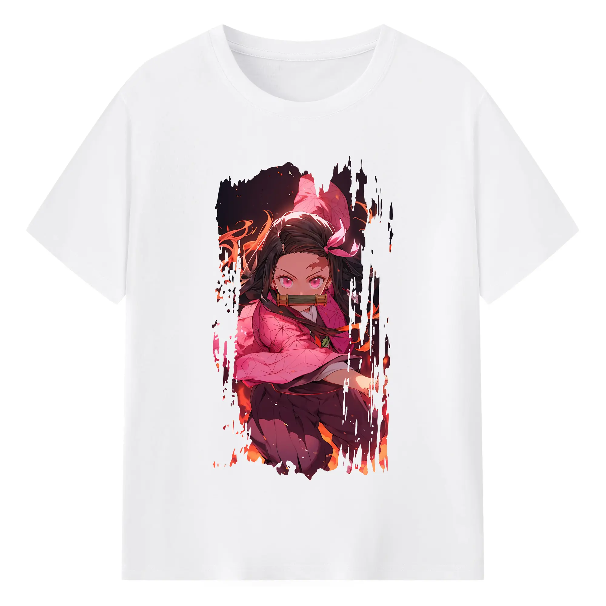 鬼滅の刃 グッズ,竈門 禰豆子 - 綿100％ 半袖Tシャツ ・ フロントプリント ・ 快適 通気性 ・ 日常使い 散歩 スポーツ用