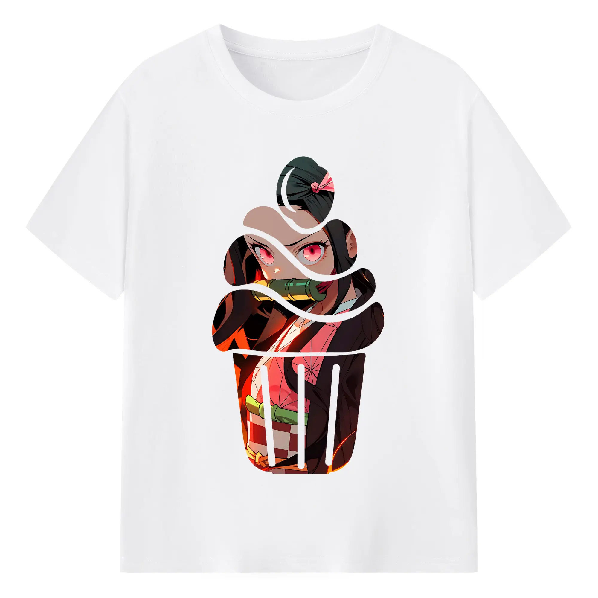 鬼滅の刃 グッズ,竈門 禰豆子 - 綿100％ 半袖Tシャツ ・ フロントプリント ・ 快適 通気性 ・ 日常使い 散歩 スポーツ用