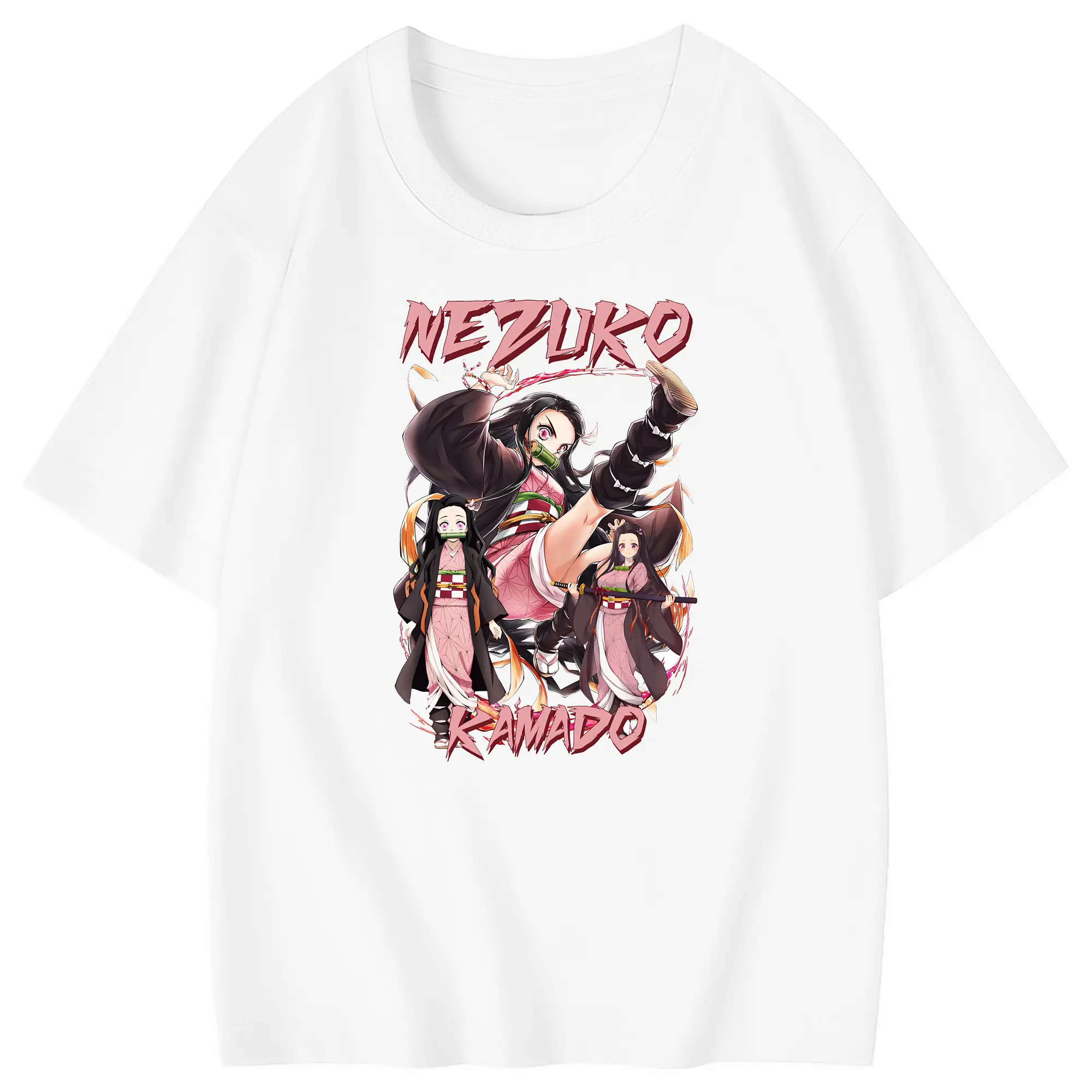 鬼滅の刃 グッズ,竈門 禰豆子 - 綿100％ キッズTシャツ ・ フロントプリント ・ 快適 通気性 ・ スポーツ カジュアル 散歩用