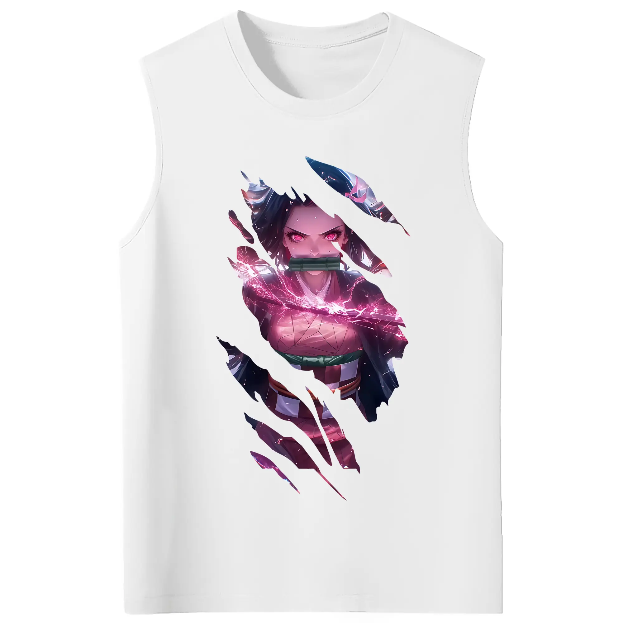 鬼滅の刃 グッズ,竈門 禰豆子 - コットン100％ タンクトップ ・ フロントプリント ・ タイトフィット ・ 快適 通気性 ・ スポーツ カジュアル 散歩用