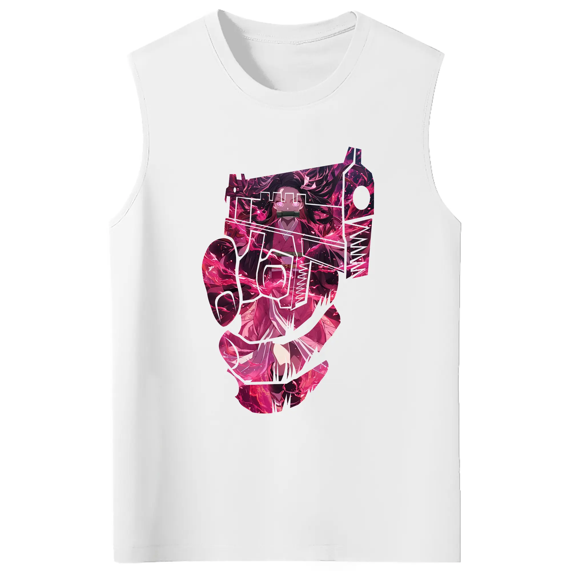 鬼滅の刃 グッズ,竈門 禰豆子 - コットン100％ タンクトップ ・ フロントプリント ・ タイトフィット ・ 快適 通気性 ・ スポーツ カジュアル 散歩用