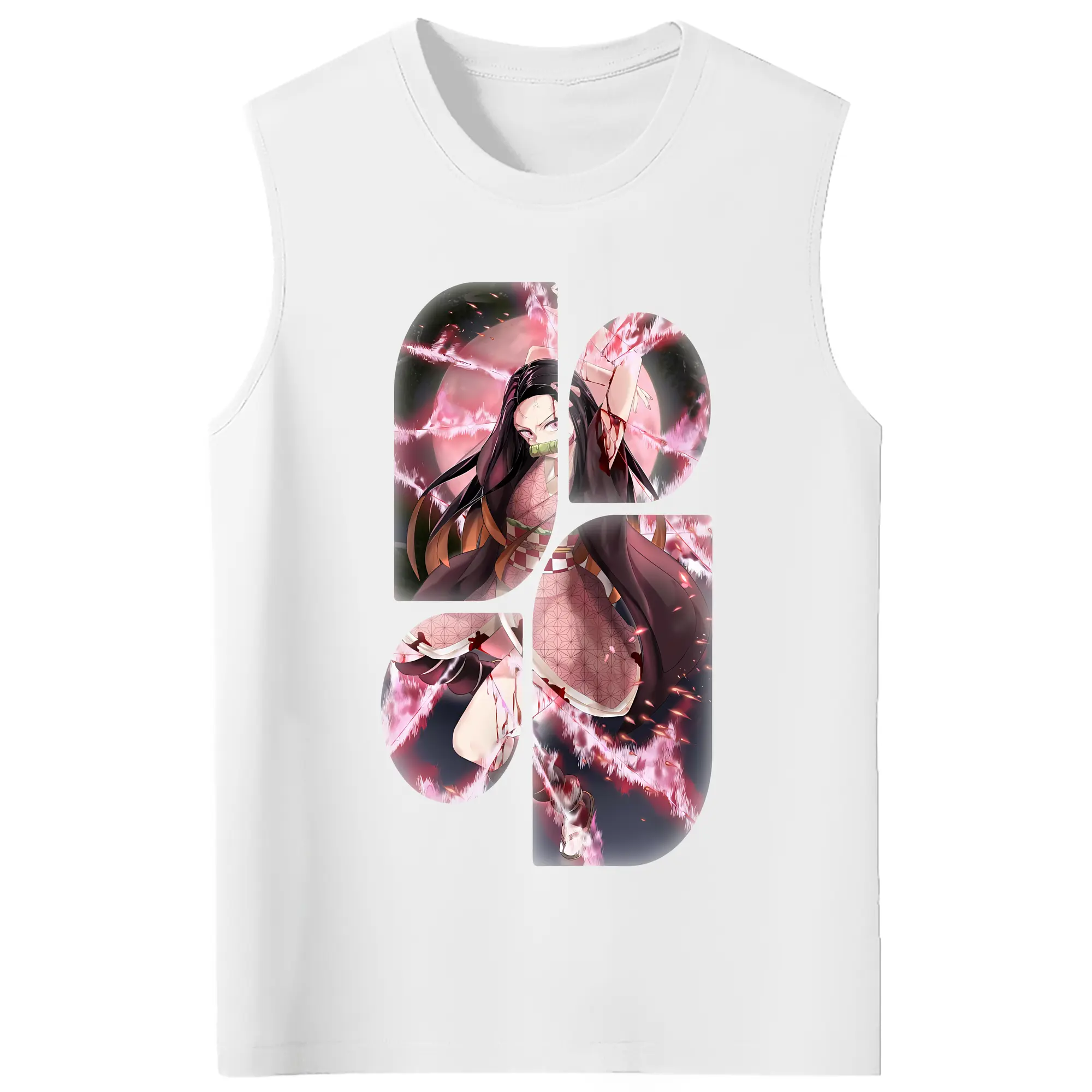 鬼滅の刃 グッズ,竈門 禰豆子 - コットン100％ タンクトップ ・ フロントプリント ・ タイトフィット ・ 快適 通気性 ・ スポーツ カジュアル 散歩用