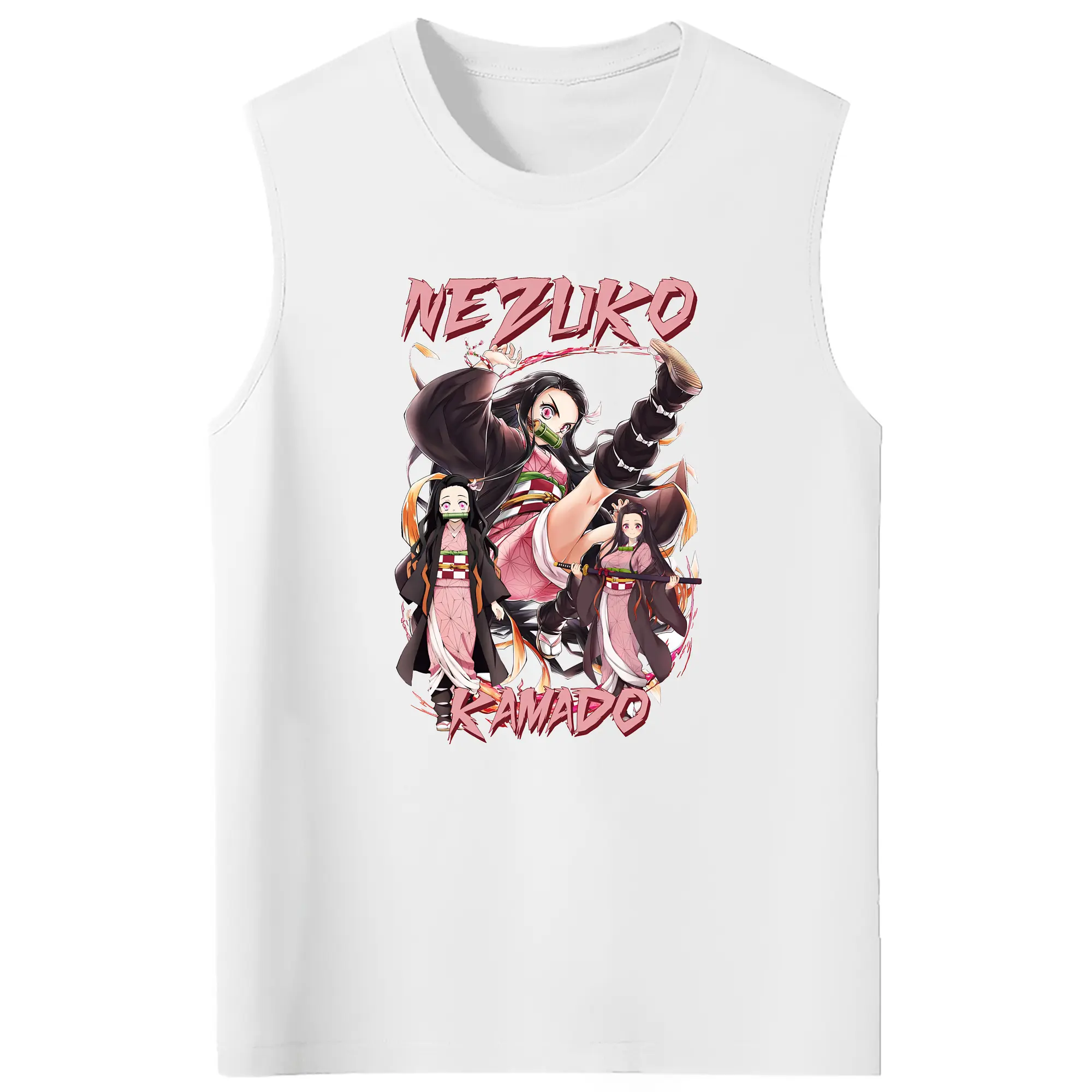 鬼滅の刃 グッズ,竈門 禰豆子 - コットン100％ タンクトップ ・ フロントプリント ・ タイトフィット ・ 快適 通気性 ・ スポーツ カジュアル 散歩用