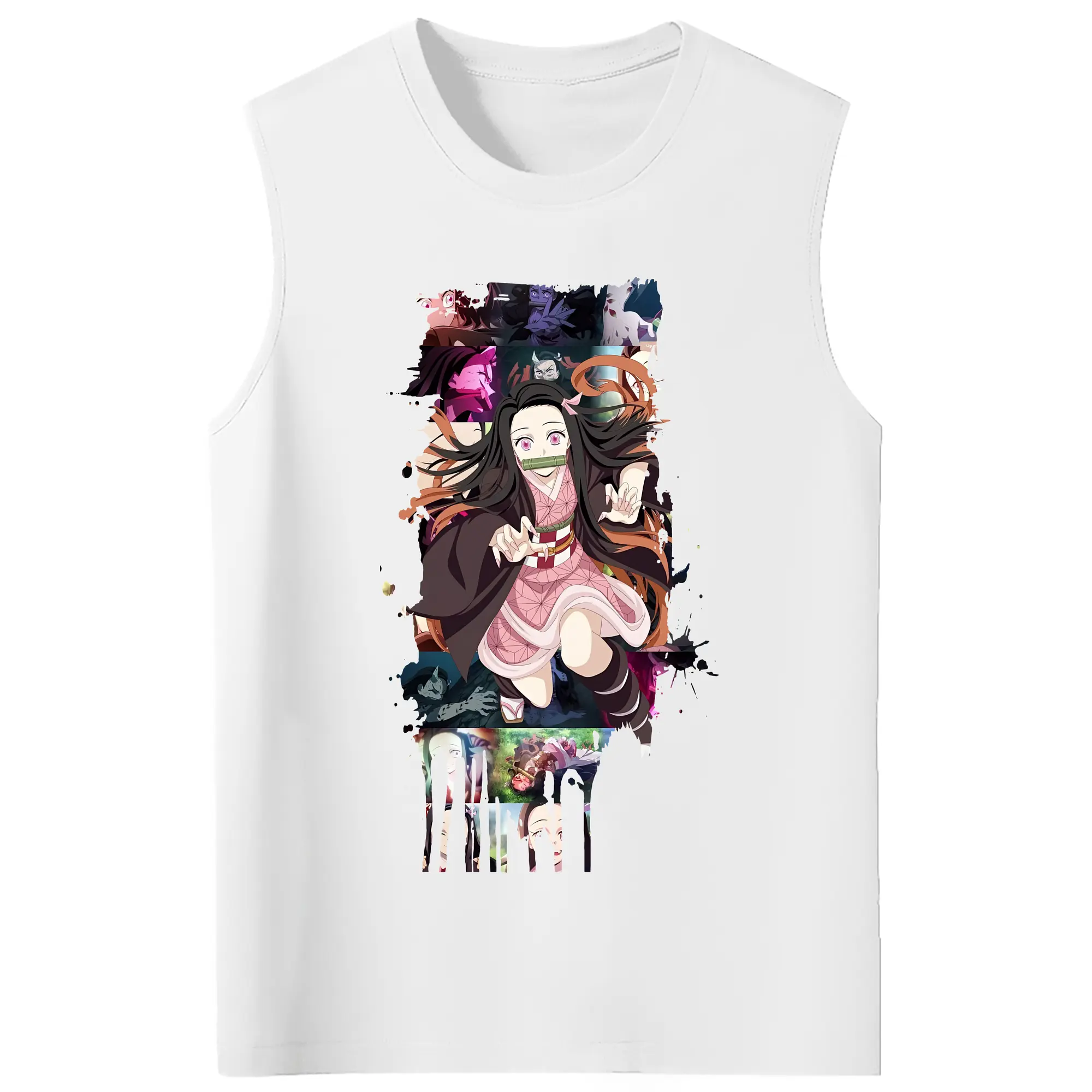 鬼滅の刃 グッズ,竈門 禰豆子 - コットン100％ タンクトップ ・ フロントプリント ・ タイトフィット ・ 快適 通気性 ・ スポーツ カジュアル 散歩用