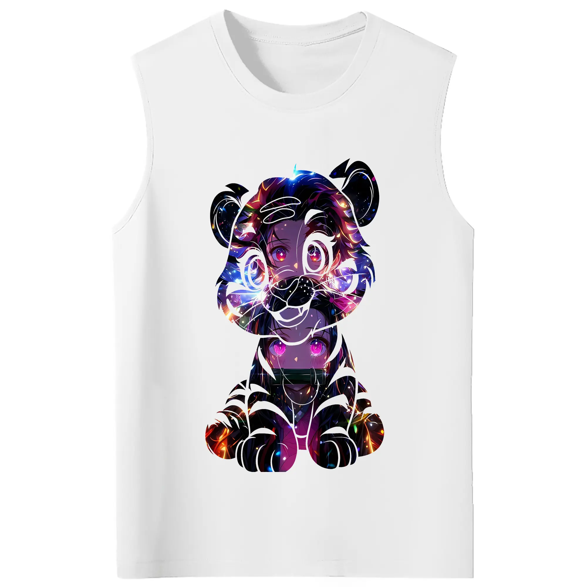 鬼滅の刃 グッズ,竈門 禰豆子 - コットン100％ タンクトップ ・ フロントプリント ・ タイトフィット ・ 快適 通気性 ・ スポーツ カジュアル 散歩用