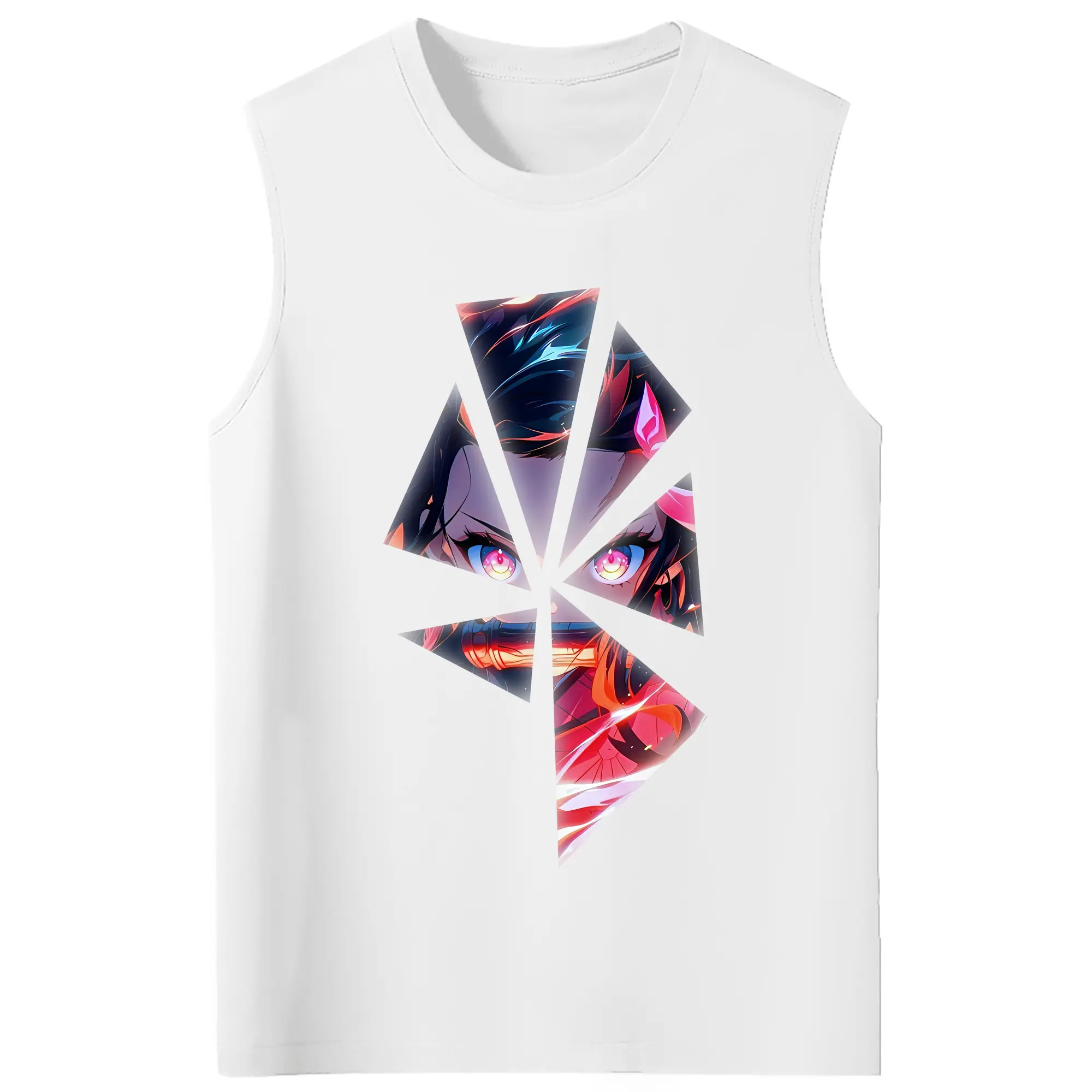 鬼滅の刃 グッズ,竈門 禰豆子 - コットン100％ タンクトップ ・ フロントプリント ・ タイトフィット ・ 快適 通気性 ・ スポーツ カジュアル 散歩用