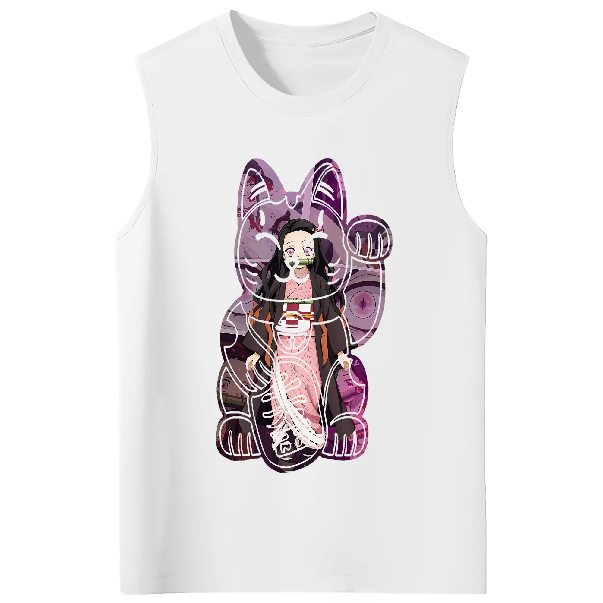 鬼滅の刃 グッズ,竈門 禰豆子 - コットン100％ タンクトップ ・ フロントプリント ・ タイトフィット ・ 快適 通気性 ・ スポーツ カジュアル 散歩用