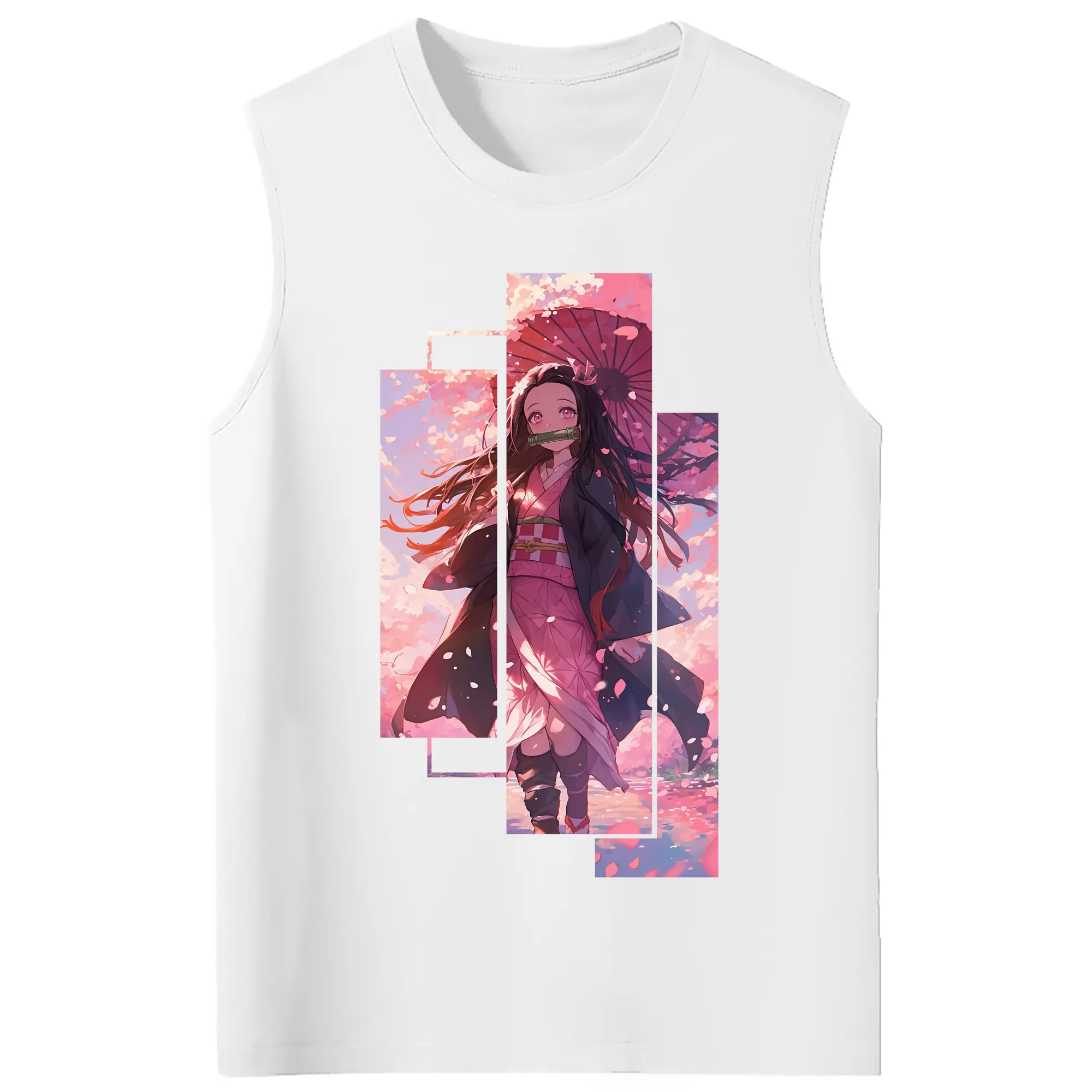 鬼滅の刃 グッズ,竈門 禰豆子 - コットン100％ タンクトップ ・ フロントプリント ・ タイトフィット ・ 快適 通気性 ・ スポーツ カジュアル 散歩用