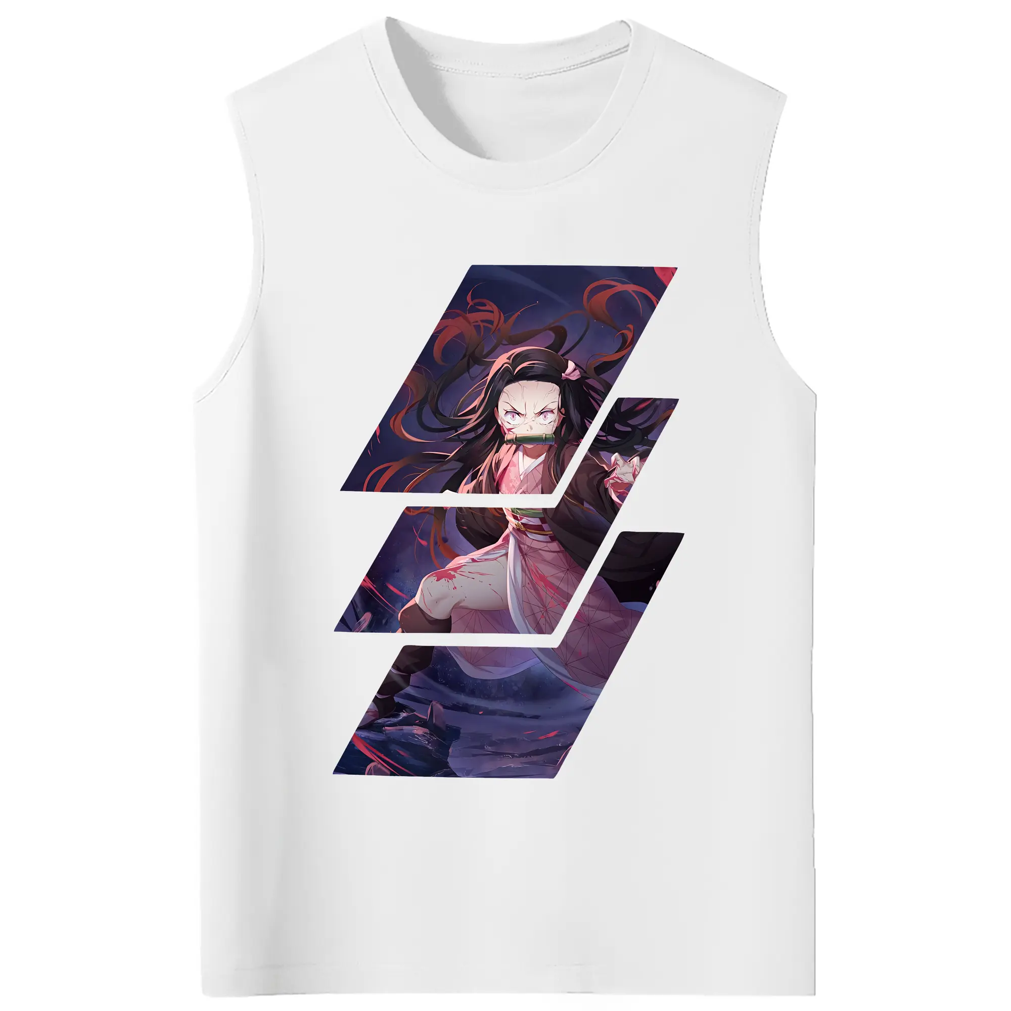 鬼滅の刃 グッズ,竈門 禰豆子 - コットン100％ タンクトップ ・ フロントプリント ・ タイトフィット ・ 快適 通気性 ・ スポーツ カジュアル 散歩用