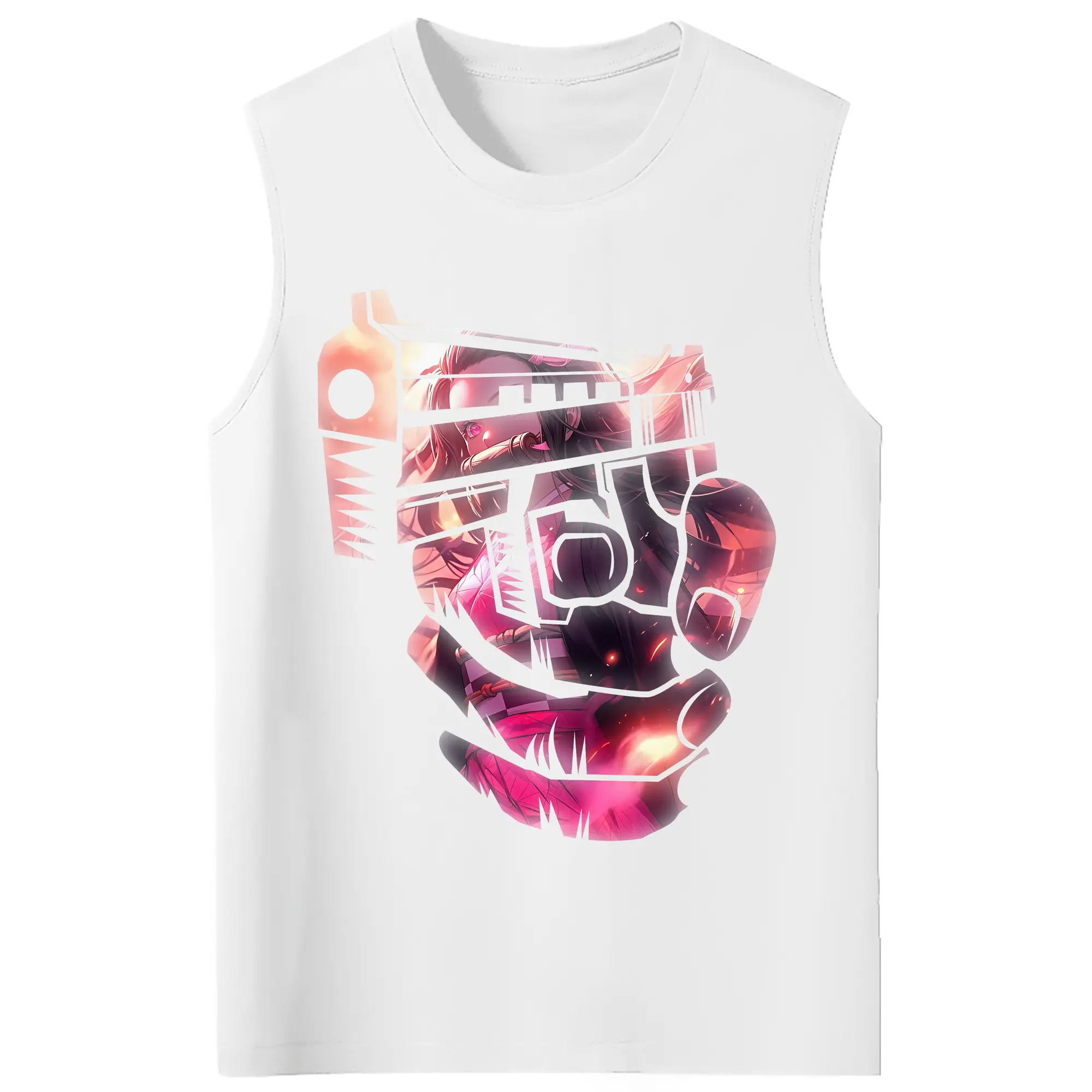 鬼滅の刃 グッズ,竈門 禰豆子 - コットン100％ タンクトップ ・ フロントプリント ・ タイトフィット ・ 快適 通気性 ・ スポーツ カジュアル 散歩用