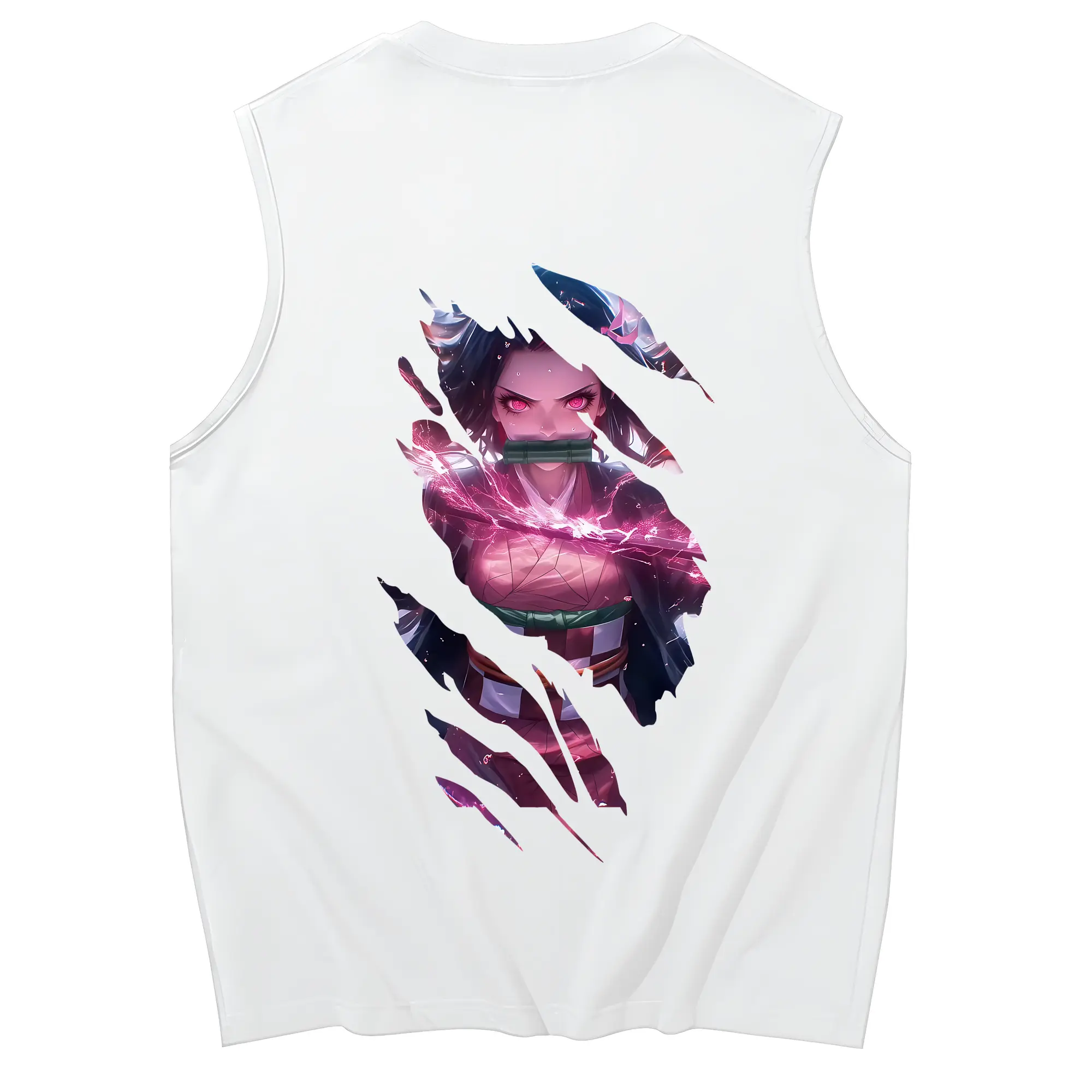 鬼滅の刃 グッズ,竈門 禰豆子 - コットン100％ タンクトップ ・ 背面プリント ・ タイトシルエット ・ 快適 通気性 ・ スポーツ カジュアル 散歩用