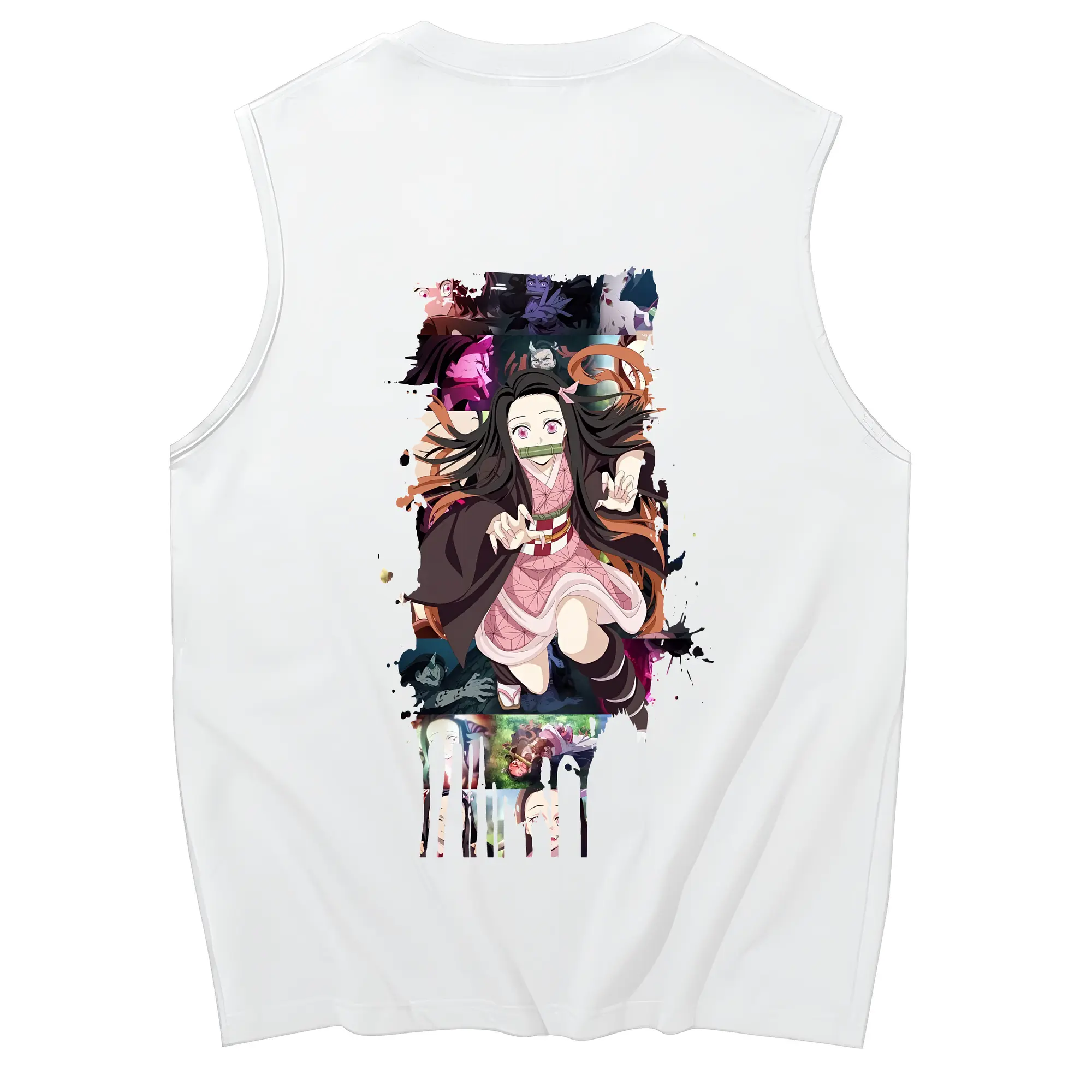 鬼滅の刃 グッズ,竈門 禰豆子 - コットン100％ タンクトップ ・ 背面プリント ・ タイトシルエット ・ 快適 通気性 ・ スポーツ カジュアル 散歩用