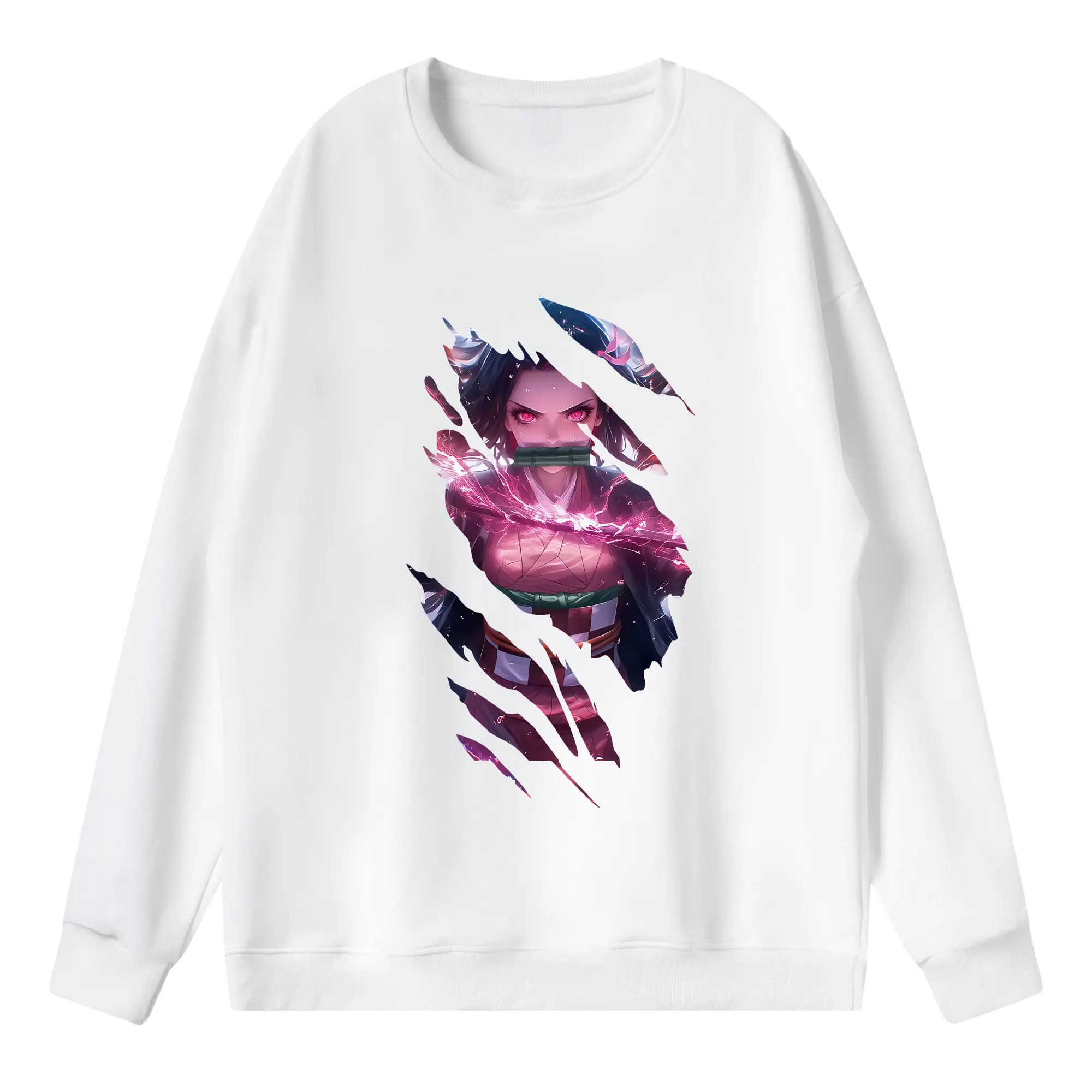 鬼滅の刃 グッズ,竈門 禰豆子 - 薄手 クルーネック スウェット 裏毛260g · ポリエステル 春秋向け カジュアル 男女兼用 · トレーナー デイリー スポーツ 散歩に最適