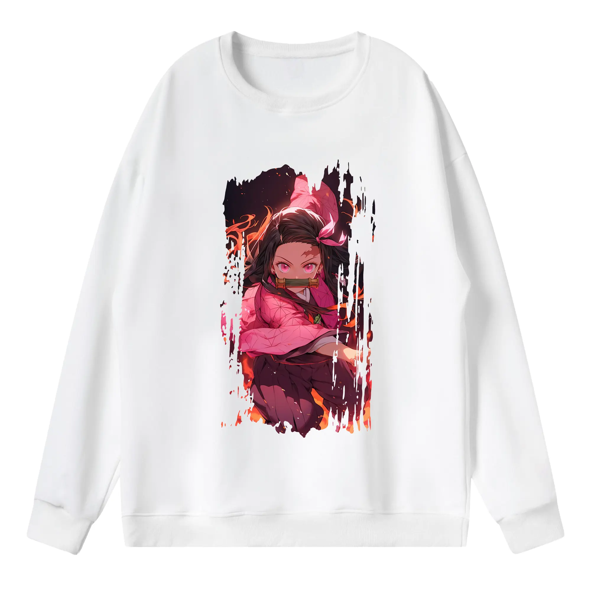 鬼滅の刃 グッズ,竈門 禰豆子 - 薄手 クルーネック スウェット 裏毛260g · ポリエステル 春秋向け カジュアル 男女兼用 · トレーナー デイリー スポーツ 散歩に最適