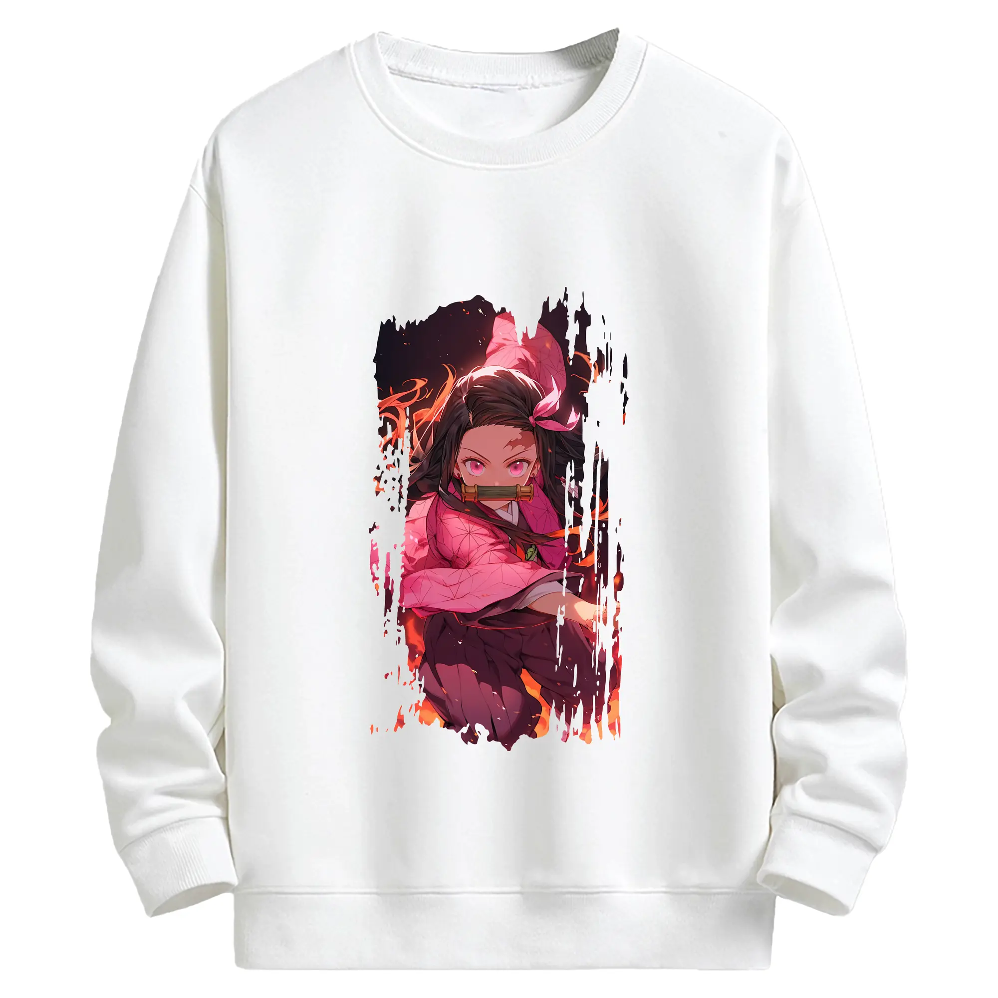 鬼滅の刃 グッズ,竈門 禰豆子 - キッズ クルーネックスウェットシャツ ・ フロントプリント ・ 綿80％ ポリエステル20％ ・ 快適 通学 スポーツ 日常使い お散歩用