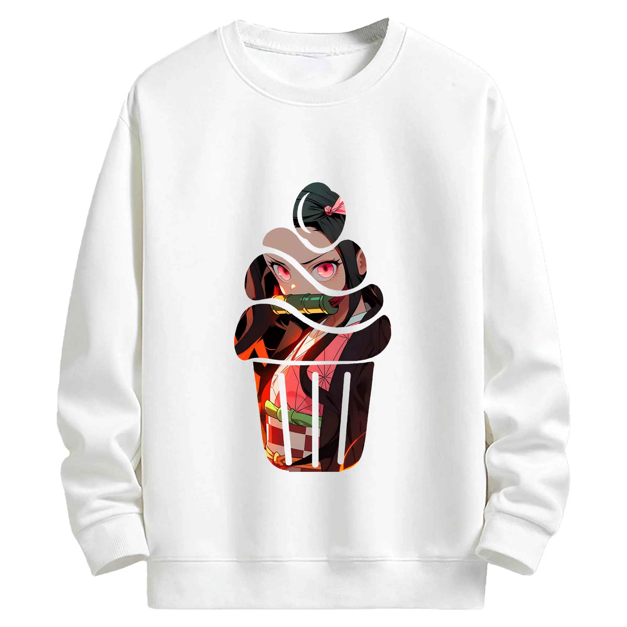 鬼滅の刃 グッズ,竈門 禰豆子 - キッズ クルーネックスウェットシャツ ・ フロントプリント ・ 綿80％ ポリエステル20％ ・ 快適 通学 スポーツ 日常使い お散歩用