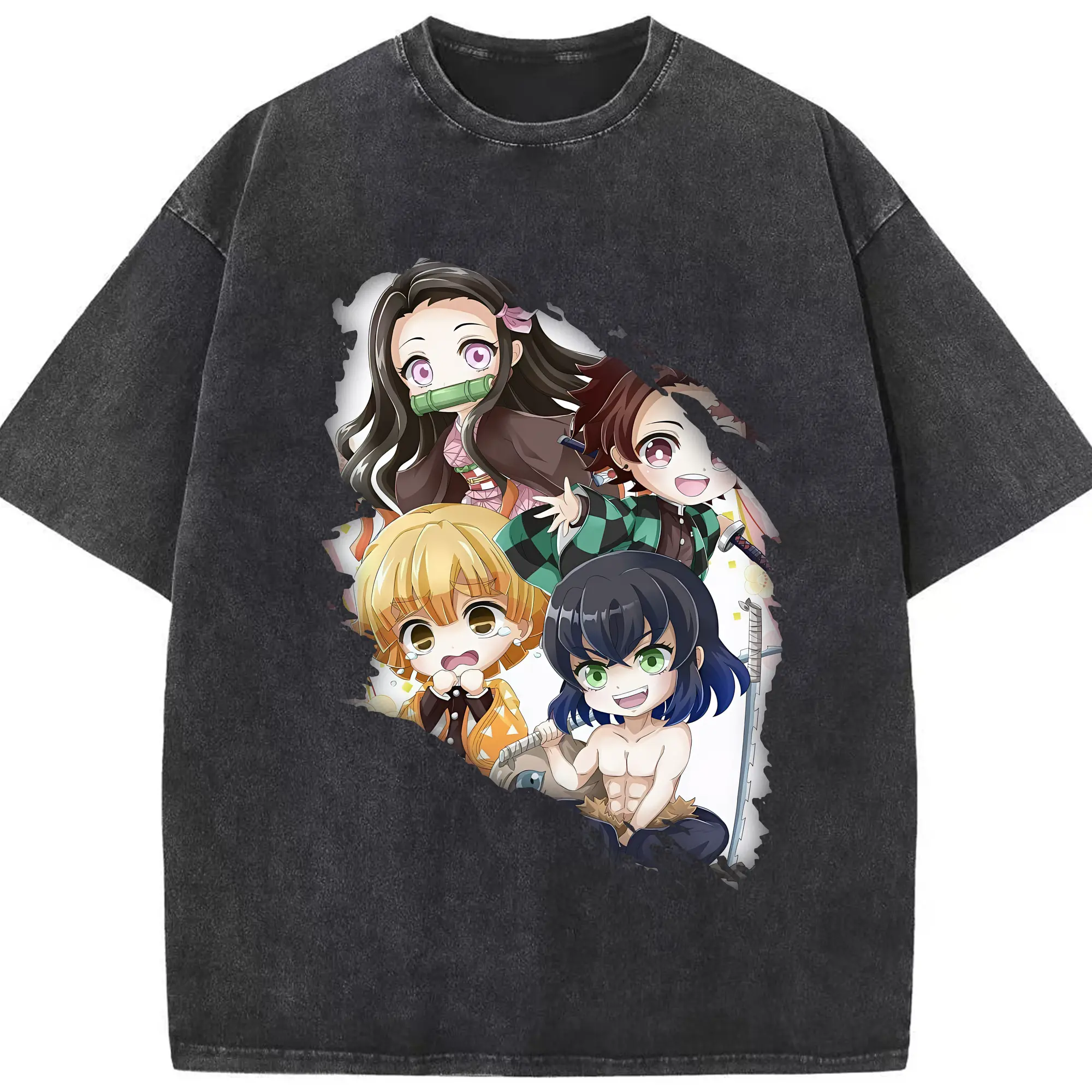 鬼滅の刃 グッズ,竈門 禰豆子 - 綿100％ ヴィンテージ風 半袖Tシャツ ・ フロントプリント ・ 柔らか肌触り ・ 通気性 快適 ・ スポーツ カジュアル 外出用