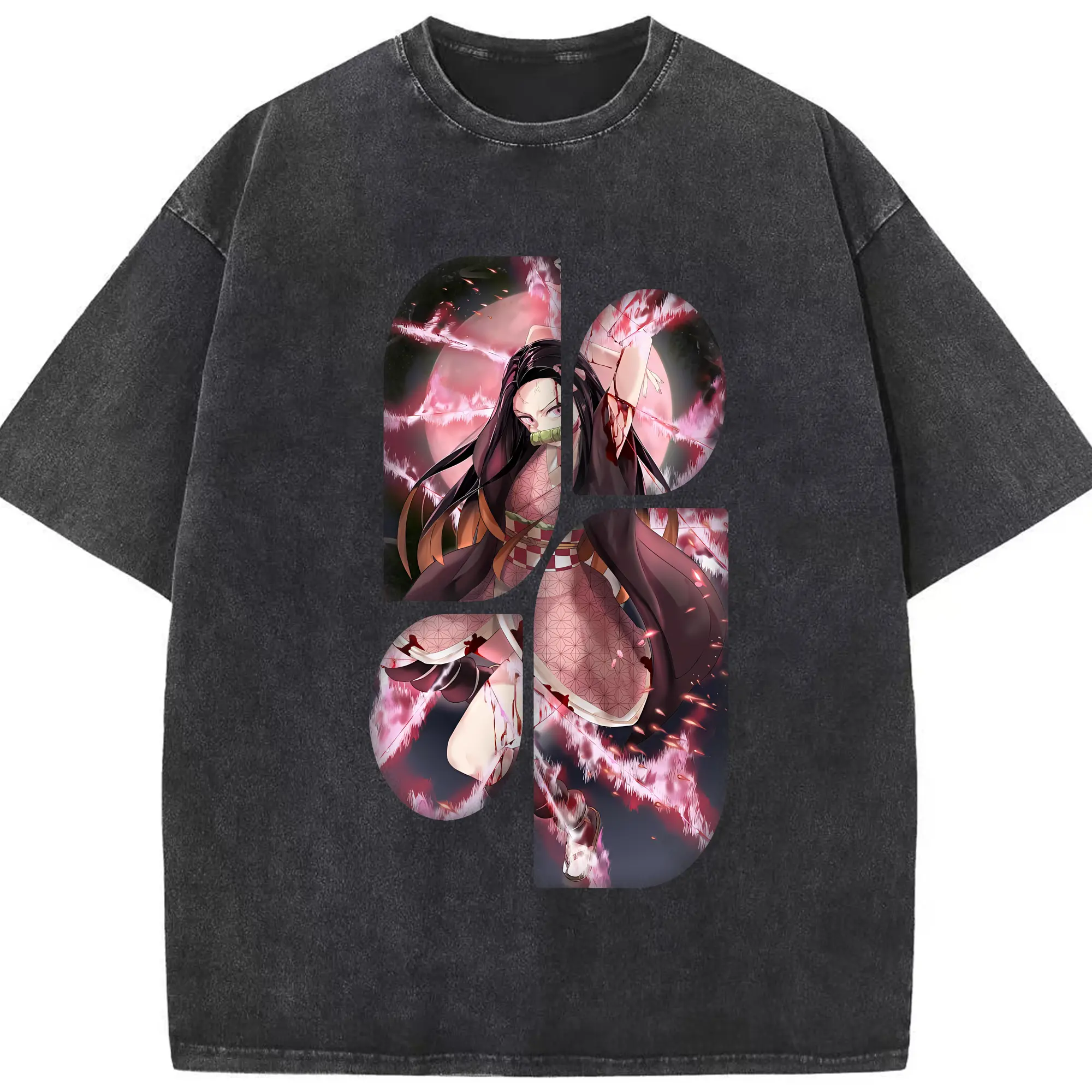 鬼滅の刃 グッズ,竈門 禰豆子 - 綿100％ ヴィンテージ風 半袖Tシャツ ・ フロントプリント ・ 柔らか肌触り ・ 通気性 快適 ・ スポーツ カジュアル 外出用