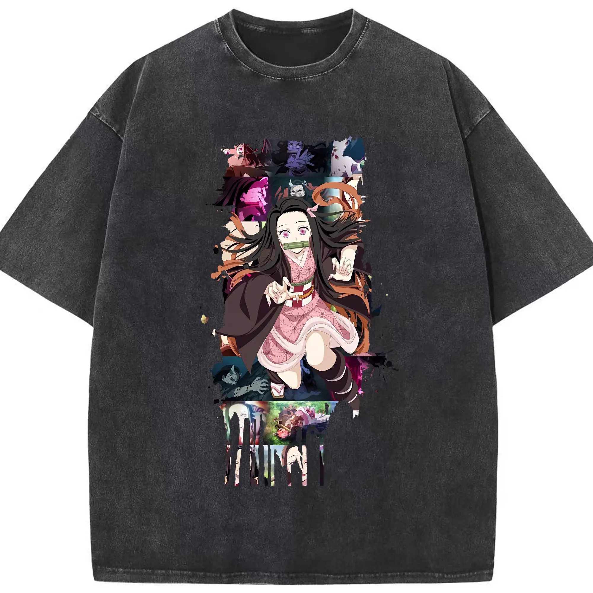 鬼滅の刃 グッズ,竈門 禰豆子 - 綿100％ ヴィンテージ風 半袖Tシャツ ・ フロントプリント ・ 柔らか肌触り ・ 通気性 快適 ・ スポーツ カジュアル 外出用