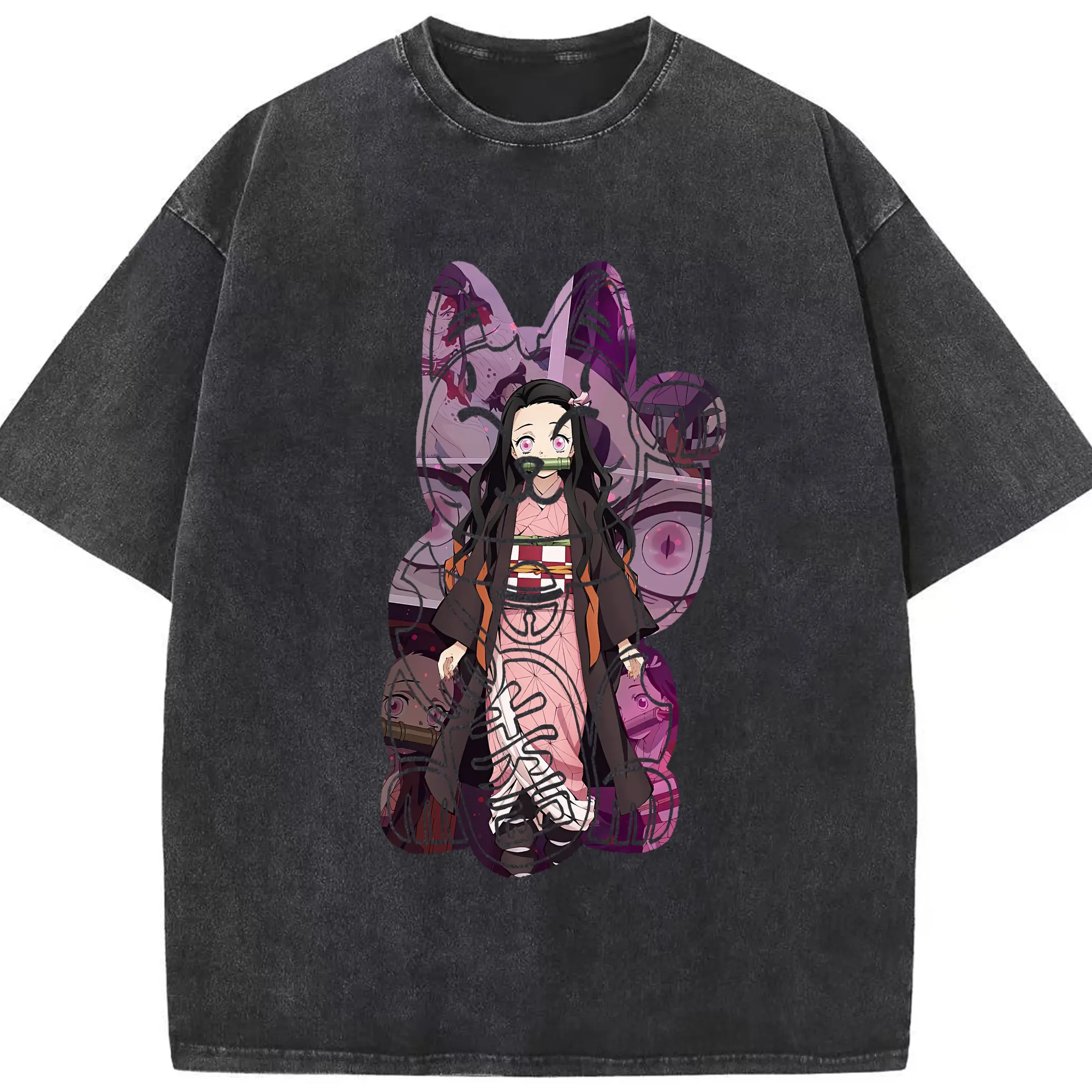 鬼滅の刃 グッズ,竈門 禰豆子 - 綿100％ ヴィンテージ風 半袖Tシャツ ・ フロントプリント ・ 柔らか肌触り ・ 通気性 快適 ・ スポーツ カジュアル 外出用