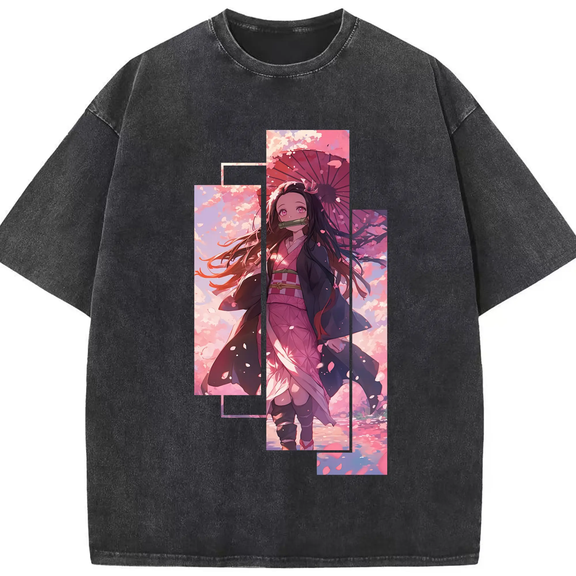 鬼滅の刃 グッズ,竈門 禰豆子 - 綿100％ ヴィンテージ風 半袖Tシャツ ・ フロントプリント ・ 柔らか肌触り ・ 通気性 快適 ・ スポーツ カジュアル 外出用