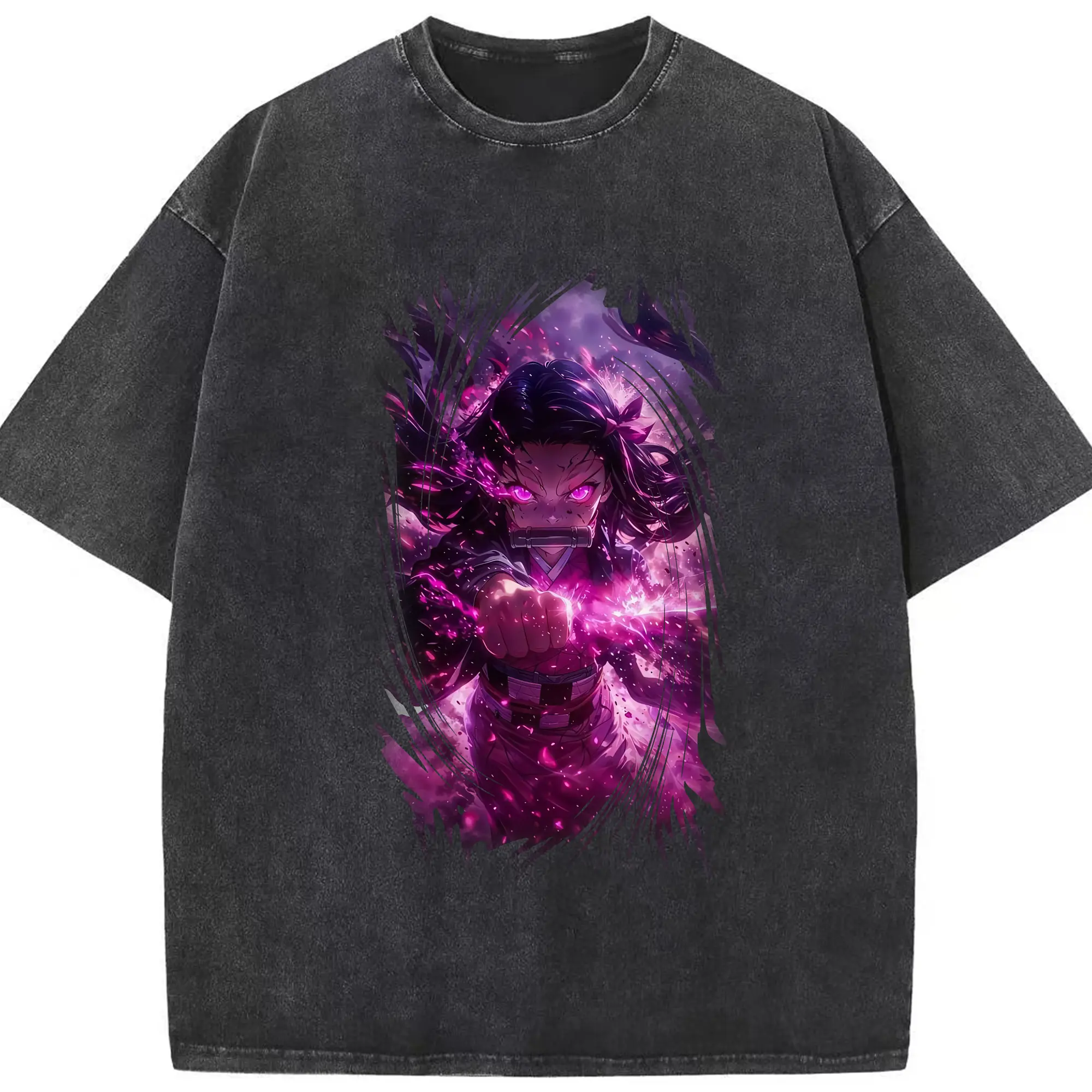 鬼滅の刃 グッズ,竈門 禰豆子 - 綿100％ ヴィンテージ風 半袖Tシャツ ・ フロントプリント ・ 柔らか肌触り ・ 通気性 快適 ・ スポーツ カジュアル 外出用