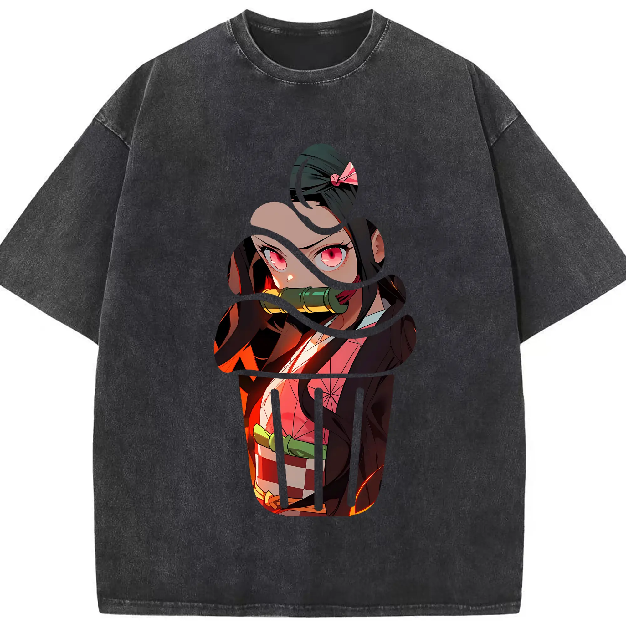 鬼滅の刃 グッズ,竈門 禰豆子 - 綿100％ ヴィンテージ風 半袖Tシャツ ・ フロントプリント ・ 柔らか肌触り ・ 通気性 快適 ・ スポーツ カジュアル 外出用