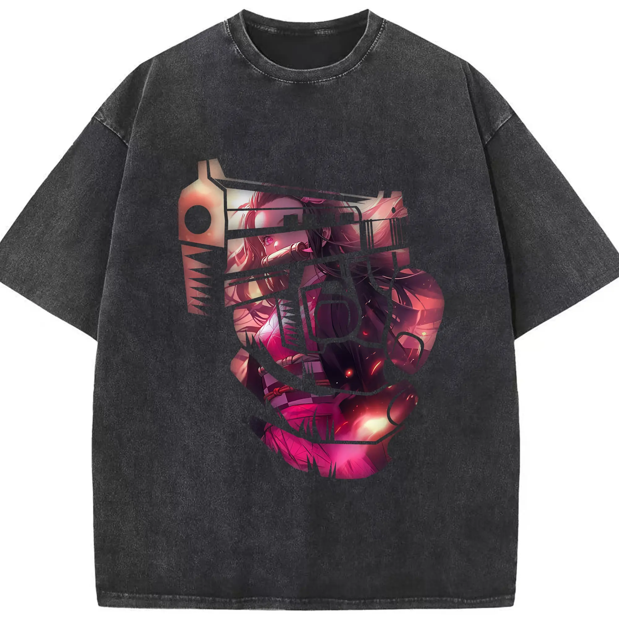 鬼滅の刃 グッズ,竈門 禰豆子 - 綿100％ ヴィンテージ風 半袖Tシャツ ・ フロントプリント ・ 柔らか肌触り ・ 通気性 快適 ・ スポーツ カジュアル 外出用