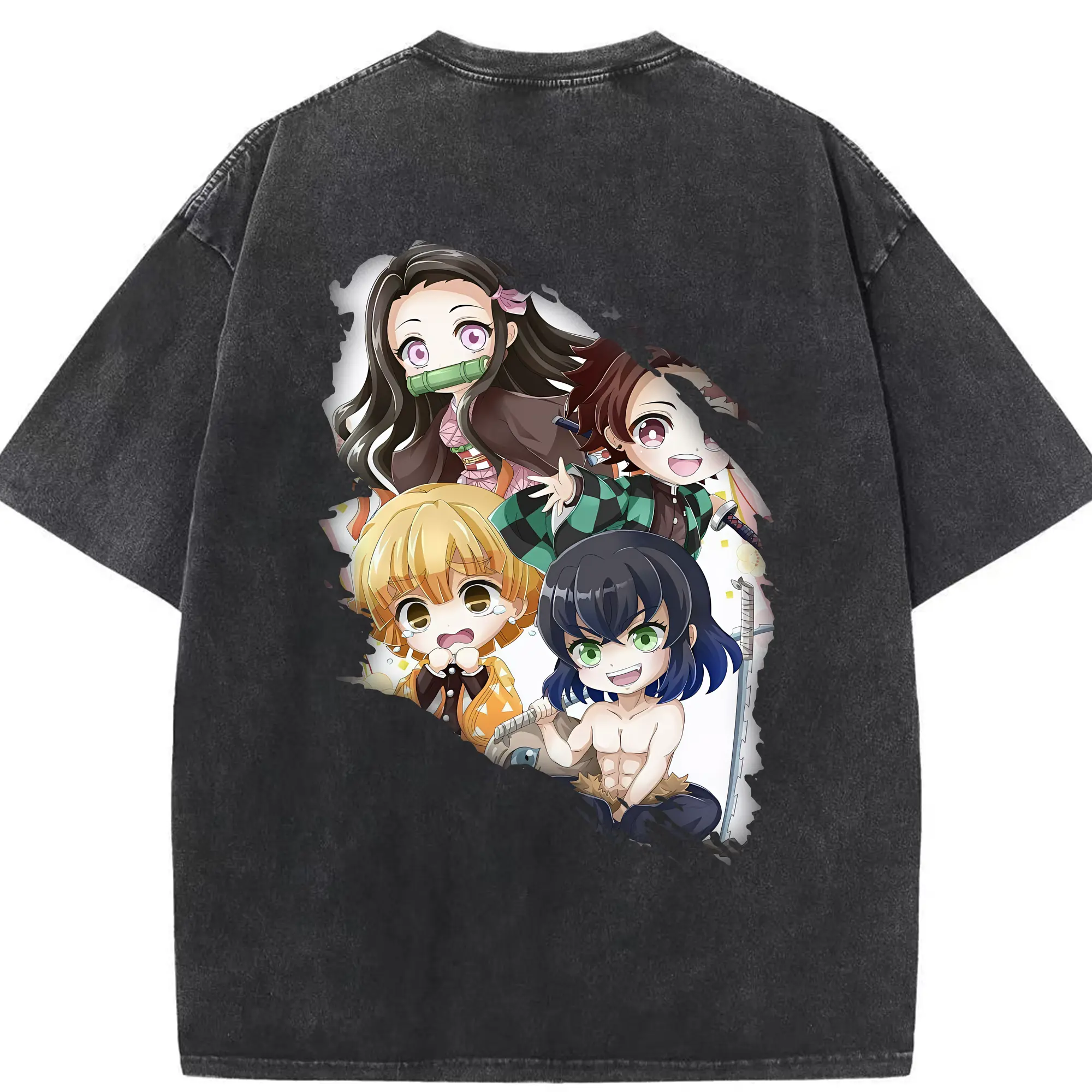 鬼滅の刃 グッズ,竈門 禰豆子 - 綿100％ ヴィンテージ風 半袖Tシャツ ・ 背面プリント ・ 柔らか肌触り ・ 通気性 快適 ・ スポーツ カジュアル 外出用