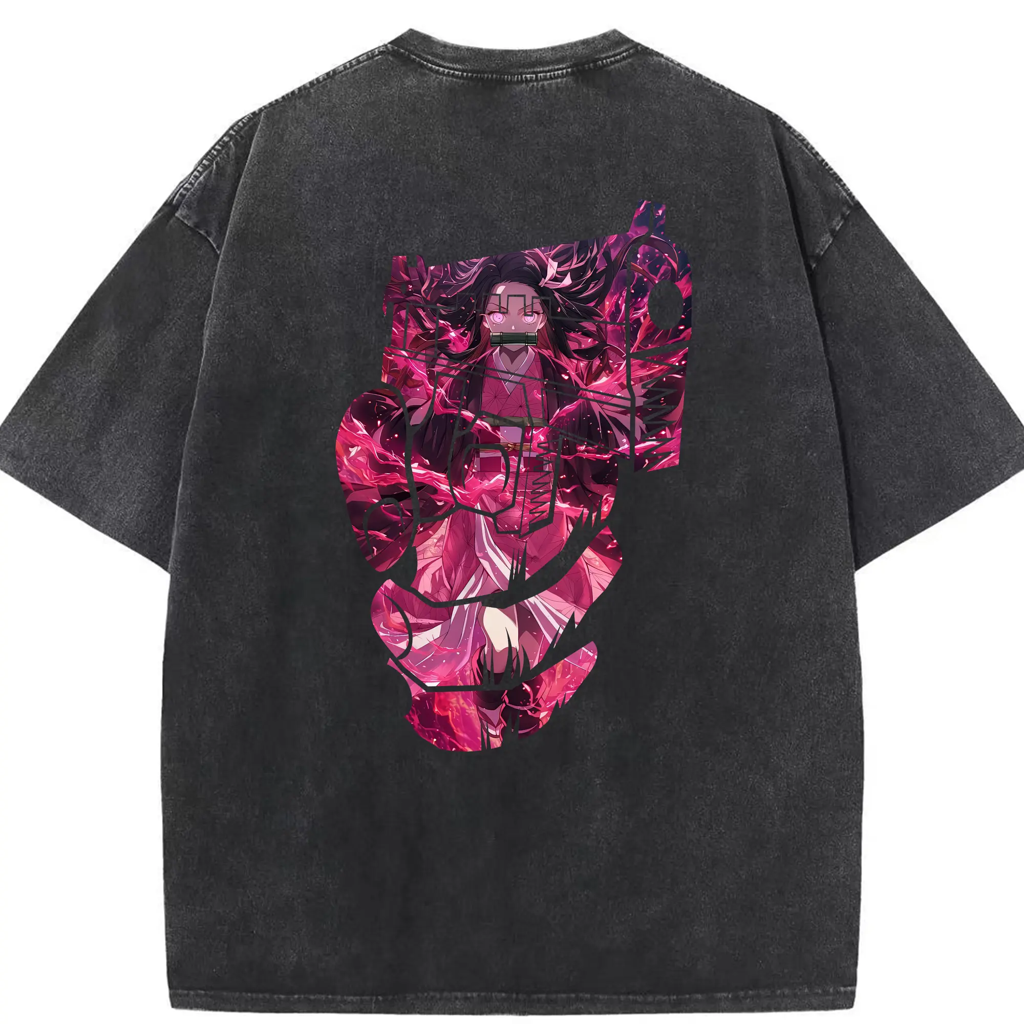 鬼滅の刃 グッズ,竈門 禰豆子 - 綿100％ ヴィンテージ風 半袖Tシャツ ・ 背面プリント ・ 柔らか肌触り ・ 通気性 快適 ・ スポーツ カジュアル 外出用