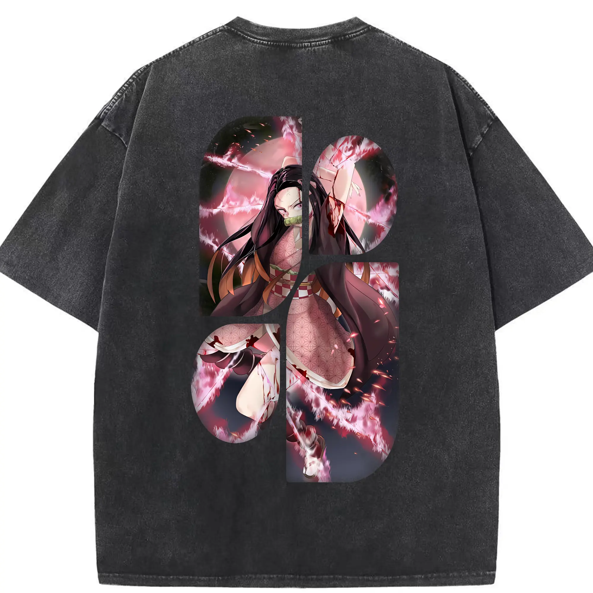 鬼滅の刃 グッズ,竈門 禰豆子 - 綿100％ ヴィンテージ風 半袖Tシャツ ・ 背面プリント ・ 柔らか肌触り ・ 通気性 快適 ・ スポーツ カジュアル 外出用