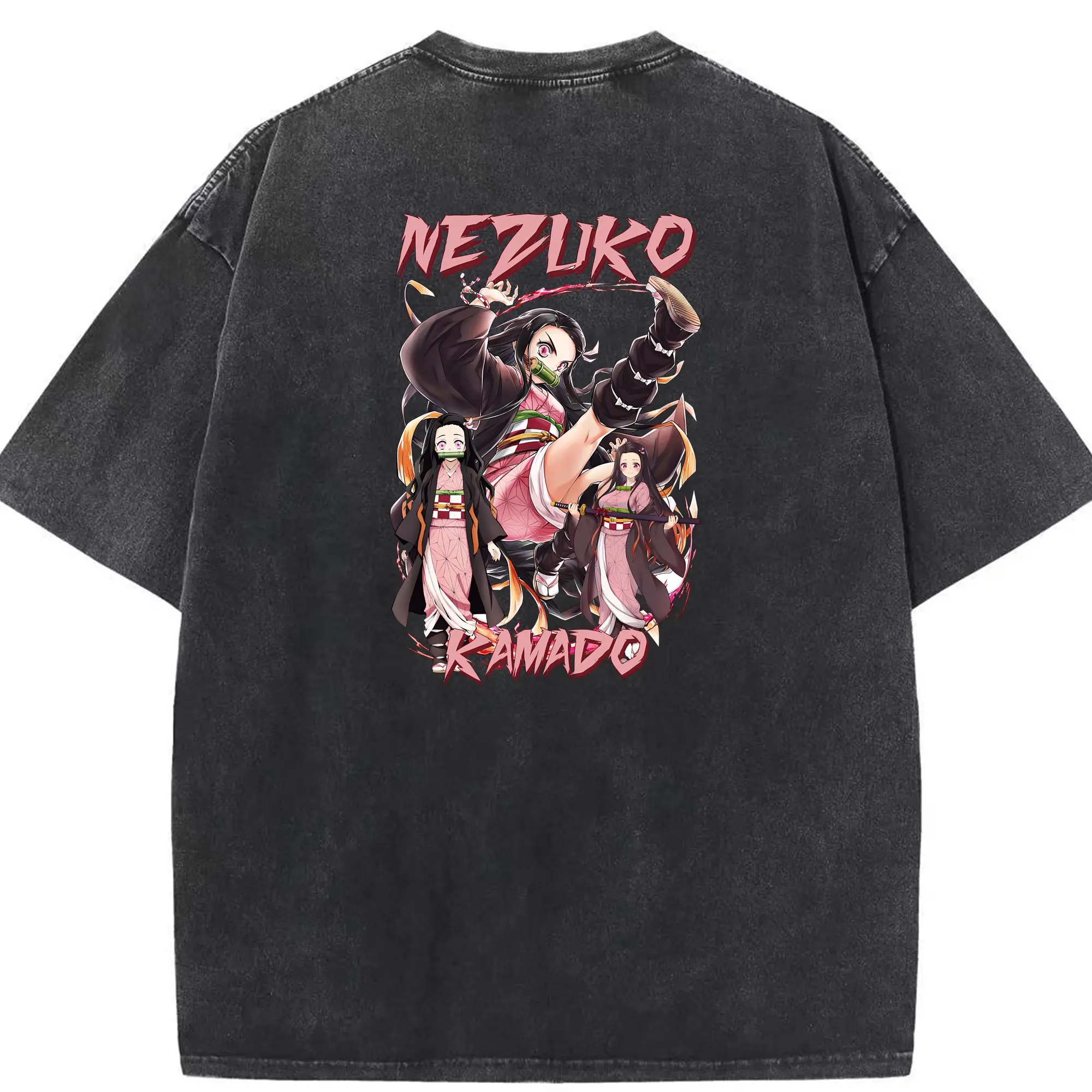 鬼滅の刃 グッズ,竈門 禰豆子 - 綿100％ ヴィンテージ風 半袖Tシャツ ・ 背面プリント ・ 柔らか肌触り ・ 通気性 快適 ・ スポーツ カジュアル 外出用