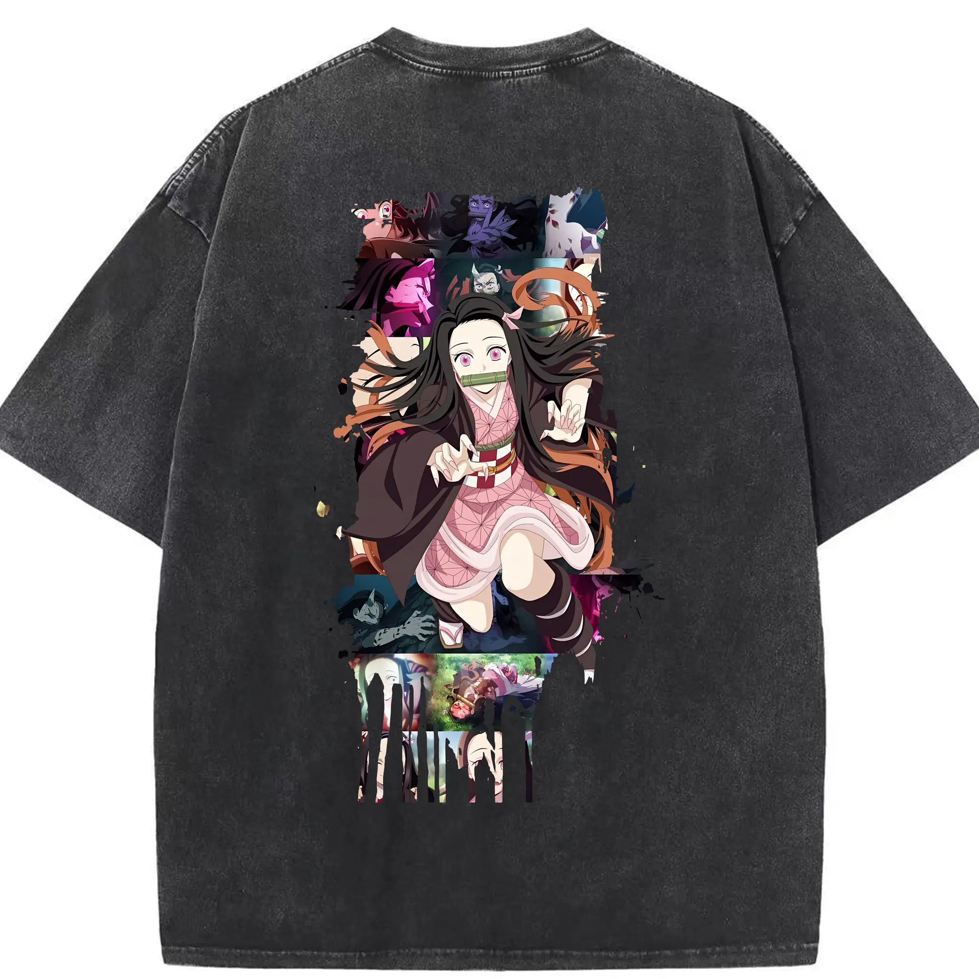 鬼滅の刃 グッズ,竈門 禰豆子 - 綿100％ ヴィンテージ風 半袖Tシャツ ・ 背面プリント ・ 柔らか肌触り ・ 通気性 快適 ・ スポーツ カジュアル 外出用