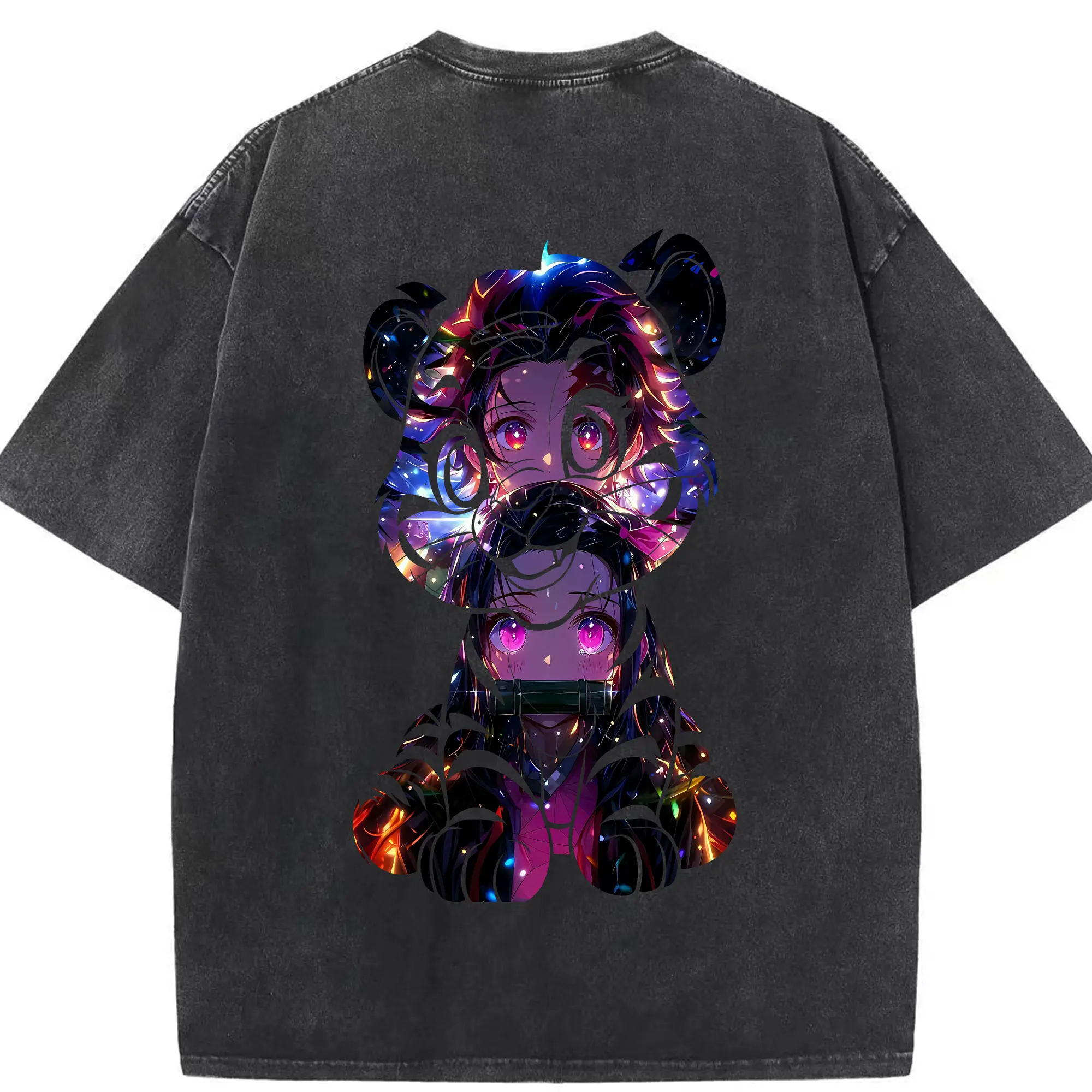 鬼滅の刃 グッズ,竈門 禰豆子 - 綿100％ ヴィンテージ風 半袖Tシャツ ・ 背面プリント ・ 柔らか肌触り ・ 通気性 快適 ・ スポーツ カジュアル 外出用