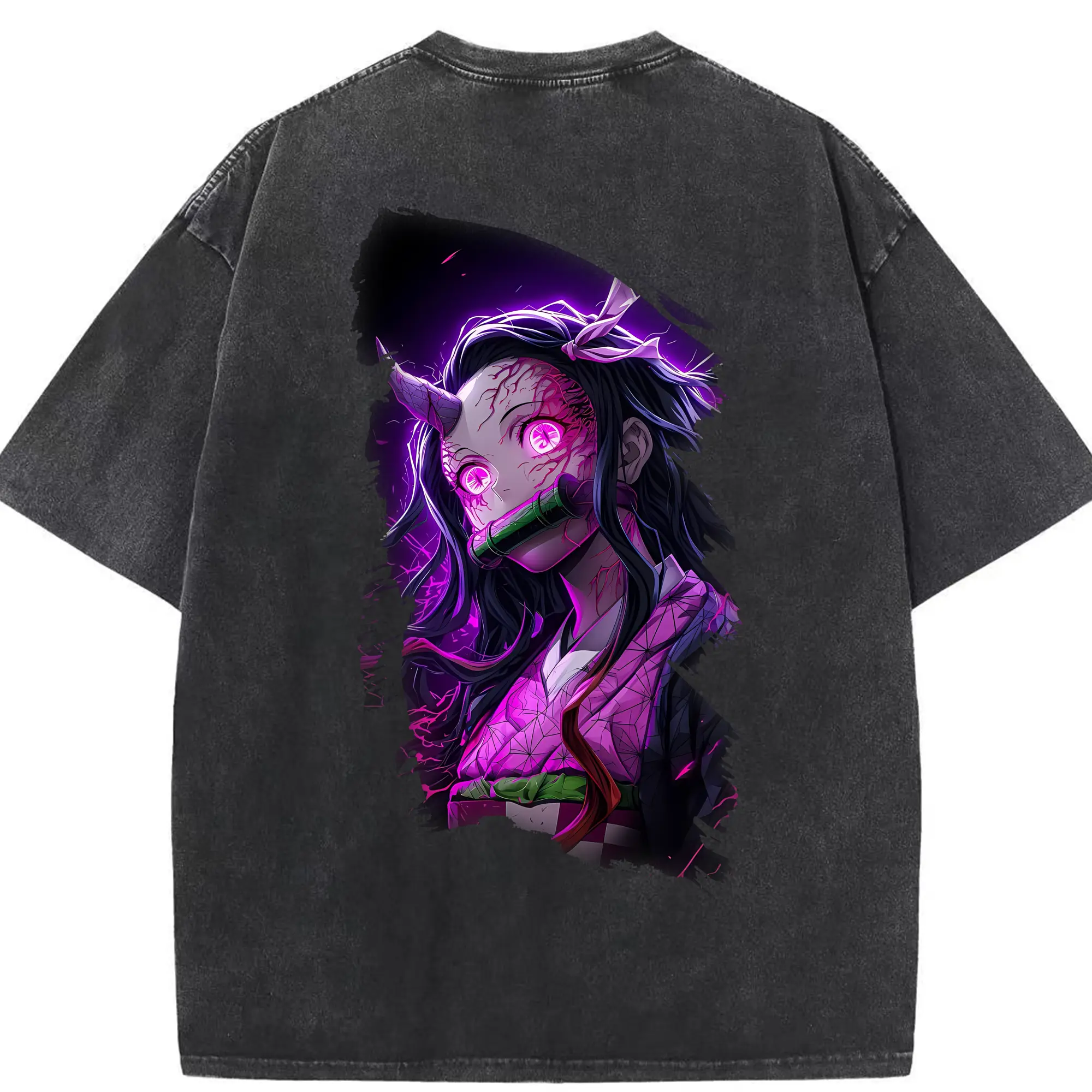 鬼滅の刃 グッズ,竈門 禰豆子 - 綿100％ ヴィンテージ風 半袖Tシャツ ・ 背面プリント ・ 柔らか肌触り ・ 通気性 快適 ・ スポーツ カジュアル 外出用