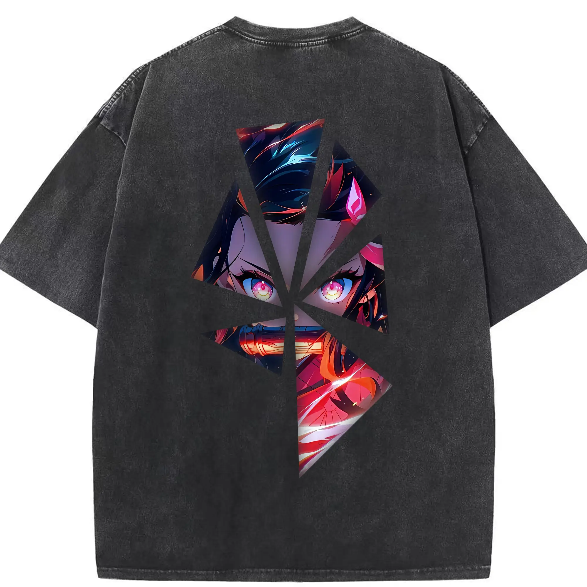 鬼滅の刃 グッズ,竈門 禰豆子 - 綿100％ ヴィンテージ風 半袖Tシャツ ・ 背面プリント ・ 柔らか肌触り ・ 通気性 快適 ・ スポーツ カジュアル 外出用