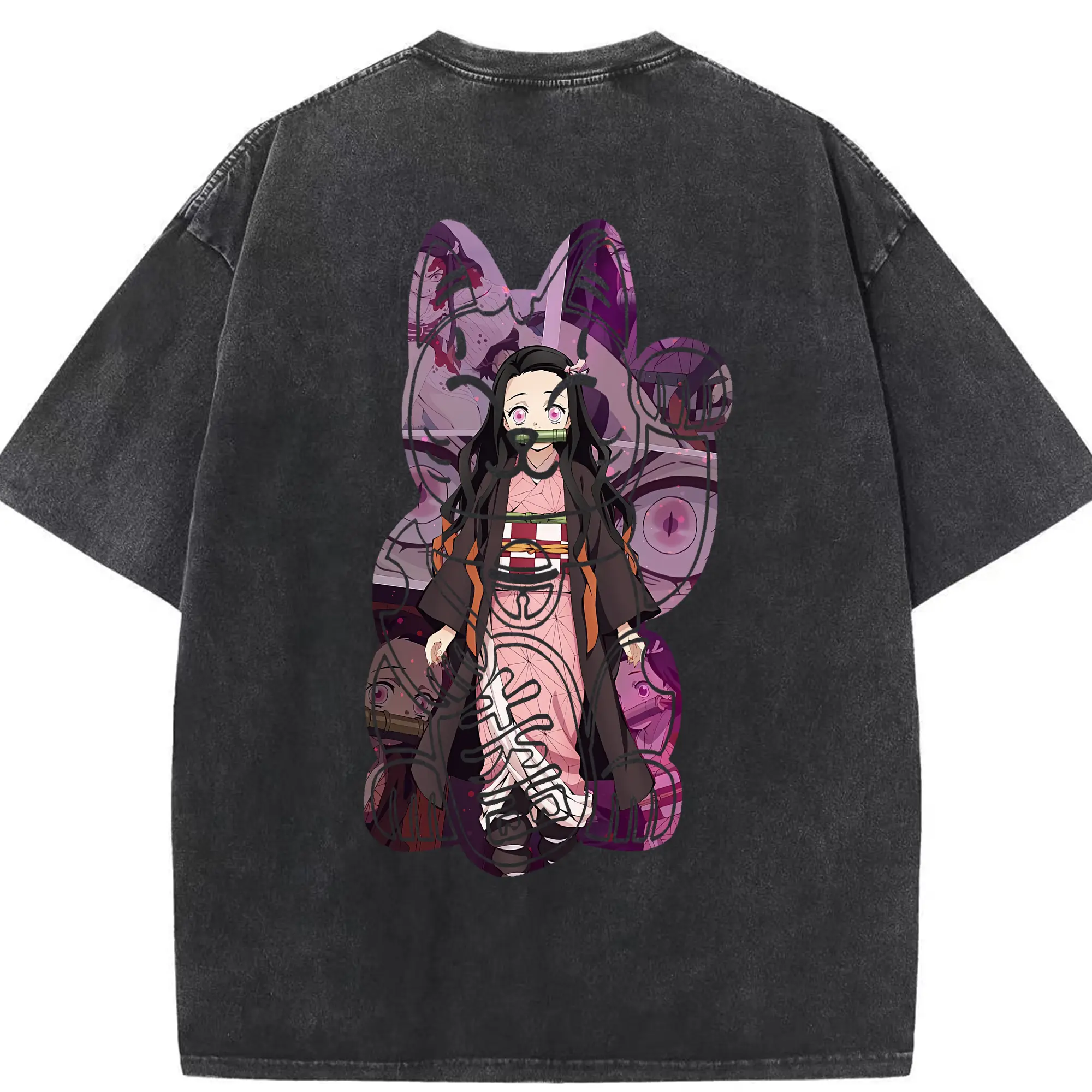 鬼滅の刃 グッズ,竈門 禰豆子 - 綿100％ ヴィンテージ風 半袖Tシャツ ・ 背面プリント ・ 柔らか肌触り ・ 通気性 快適 ・ スポーツ カジュアル 外出用